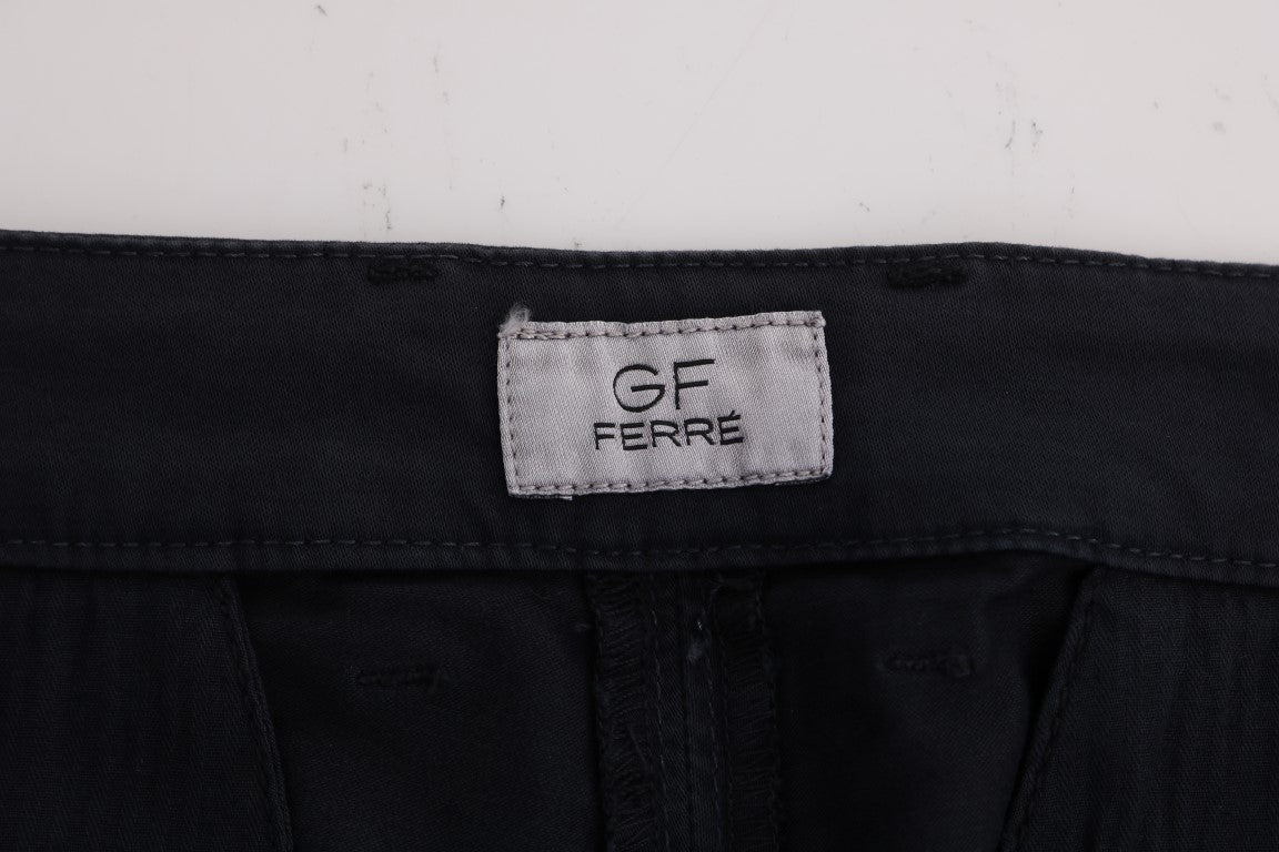 GF Ferre Chic Slim-Fit Blue Cotton Stretch Pants | Fashionsarah.com