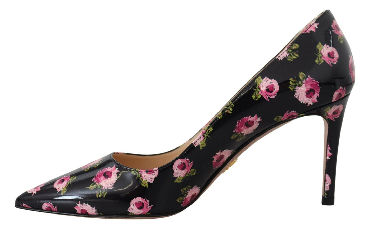 Fashionsarah.com Fashionsarah.com Prada Black Leather Floral Heels Stilettos Pumps