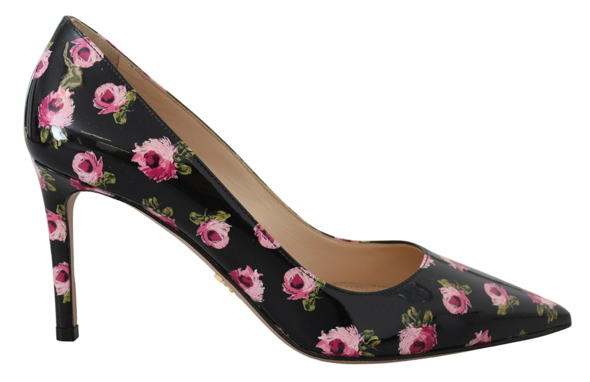 Fashionsarah.com Fashionsarah.com Prada Black Leather Floral Heels Stilettos Pumps