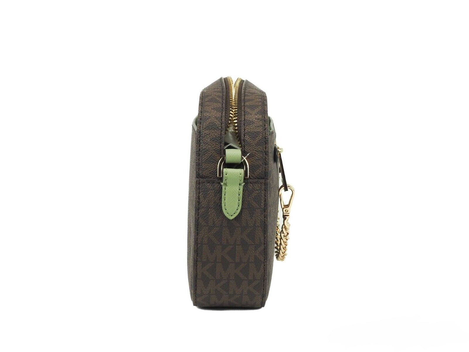 Fashionsarah.com Fashionsarah.com Michael Kors Jet Set Large EW Brown Sage PVC Leather Zip Chain Crossbody Handbag