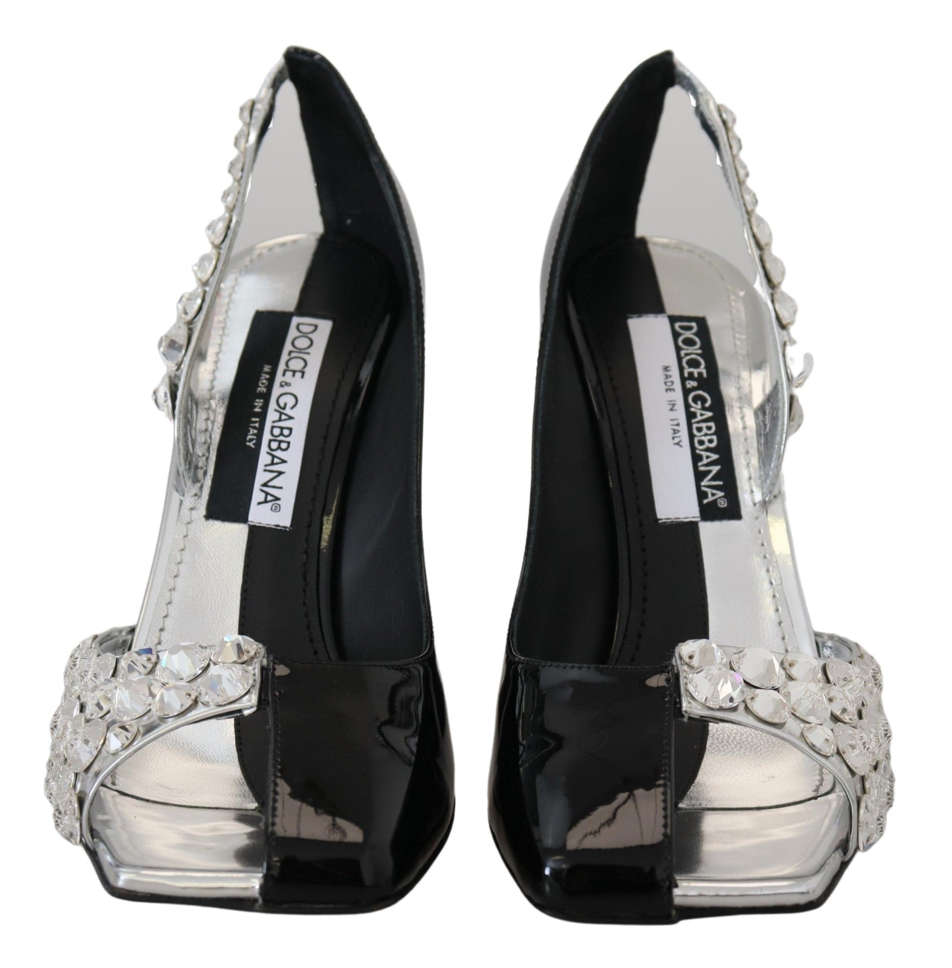 Fashionsarah.com Fashionsarah.com Dolce & Gabbana Black Silver Crystal Double Design High Heels Shoes