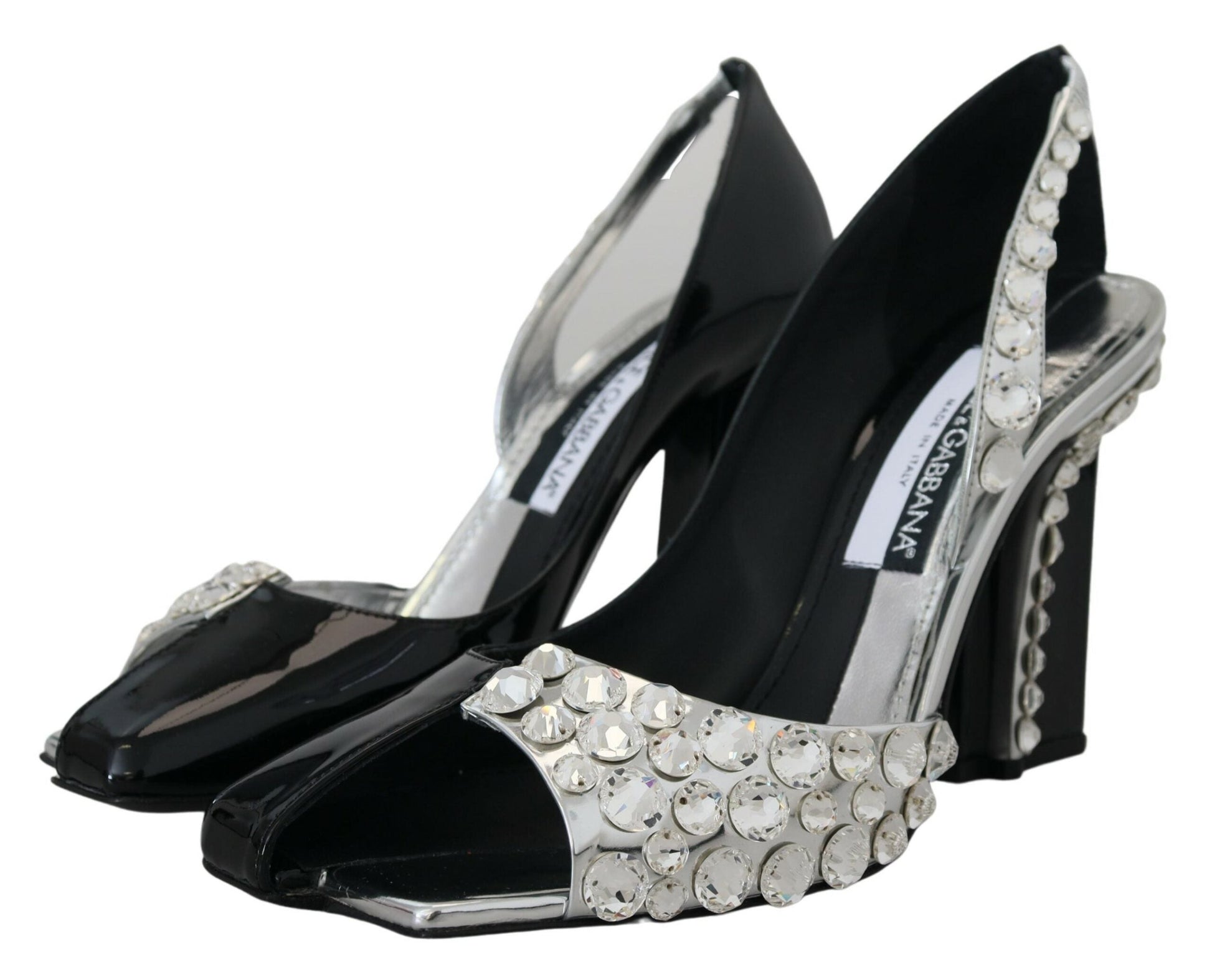 Fashionsarah.com Fashionsarah.com Dolce & Gabbana Black Silver Crystal Double Design High Heels Shoes