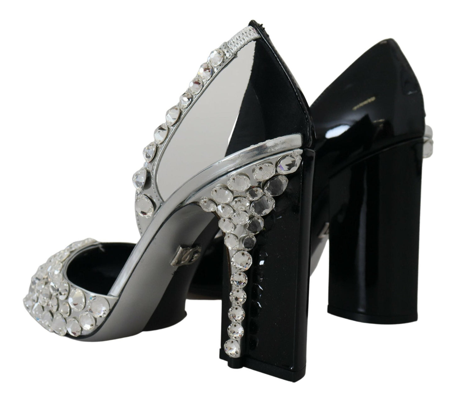 Fashionsarah.com Fashionsarah.com Dolce & Gabbana Black Silver Crystal Double Design High Heels Shoes