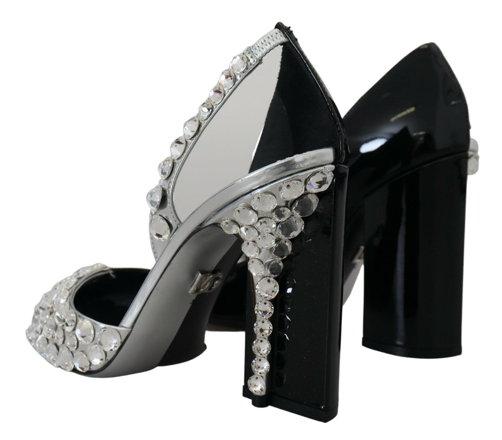 Fashionsarah.com Fashionsarah.com Dolce & Gabbana Black Silver Crystal Double Design High Heels Shoes