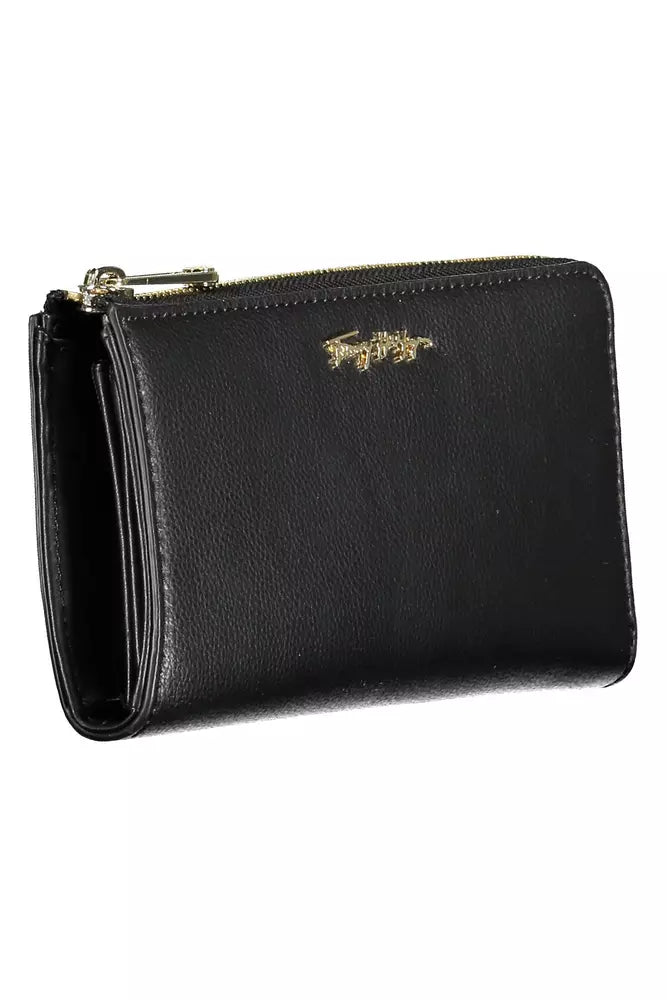 Fashionsarah.com Fashionsarah.com Tommy Hilfiger Elegant Black Polyethylene Wallet with Zip Closure