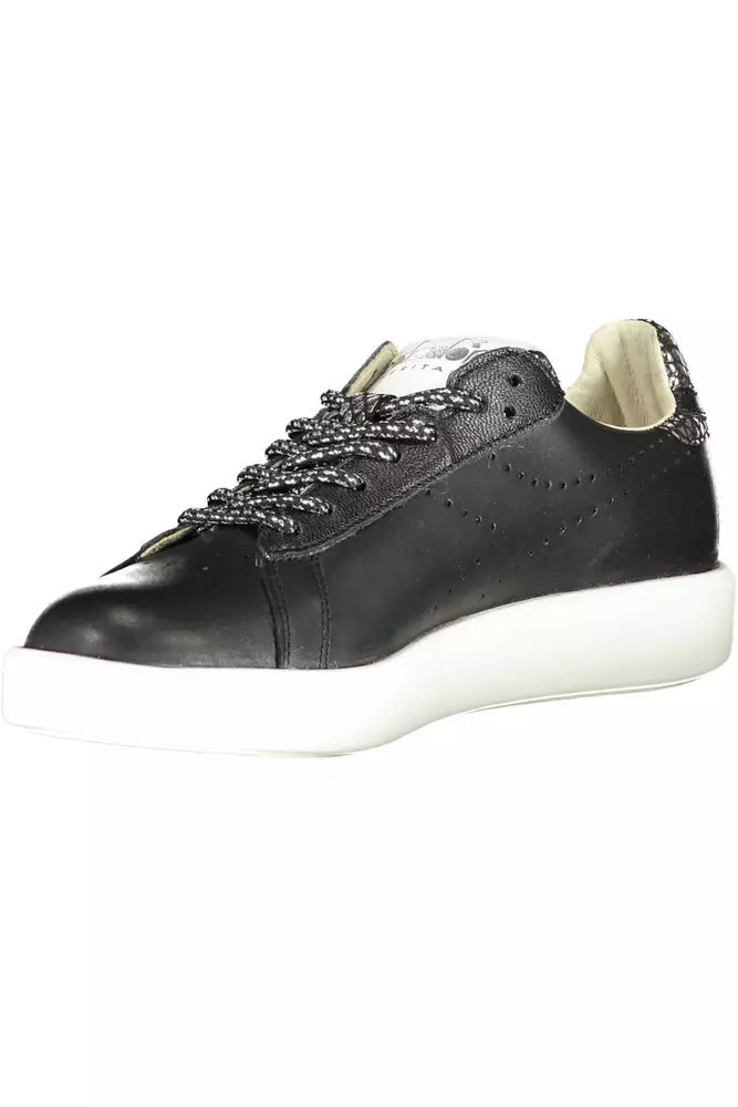 Diadora Chic Black Contrast Sole Lace-Up Sneakers | Fashionsarah.com