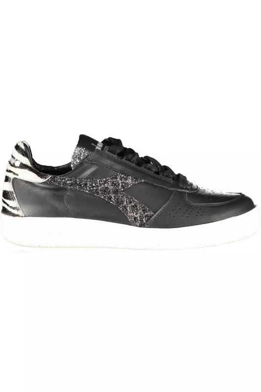 Diadora Sleek Black Leather Sneakers with Contrast Accents | Fashionsarah.com