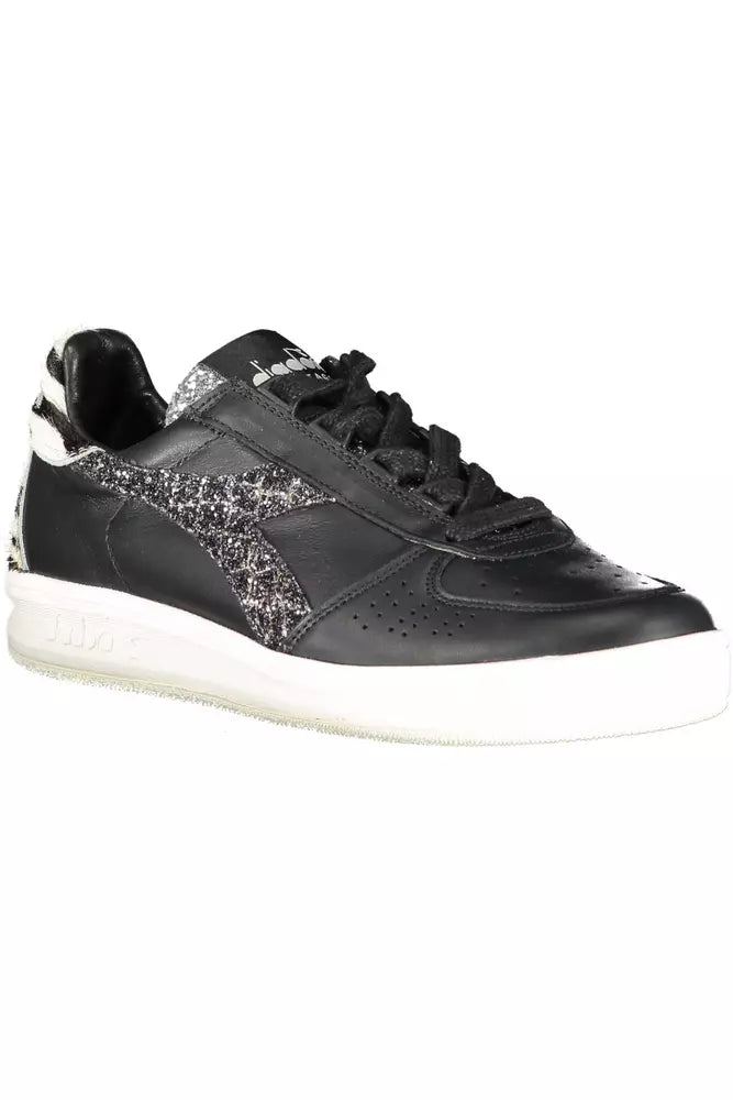 Diadora Sleek Black Leather Sneakers with Contrast Accents | Fashionsarah.com