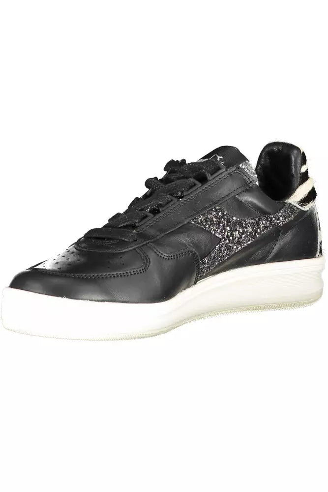 Diadora Sleek Black Leather Sneakers with Contrast Accents | Fashionsarah.com