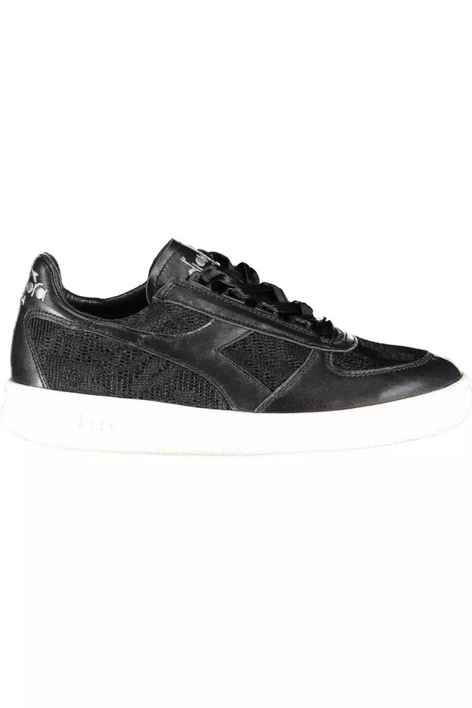 Diadora Chic Embroidered Black Sports Sneakers | Fashionsarah.com