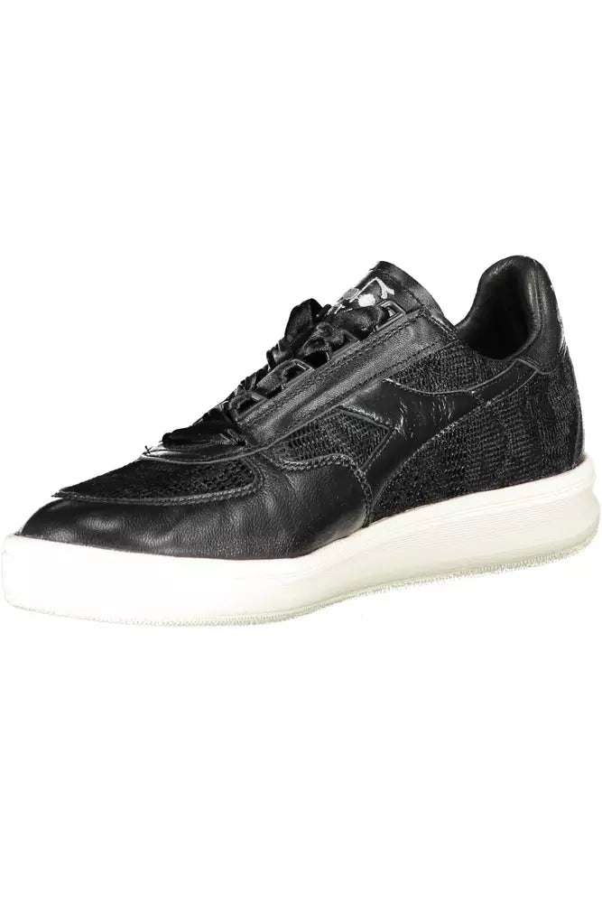 Diadora Chic Embroidered Black Sports Sneakers | Fashionsarah.com