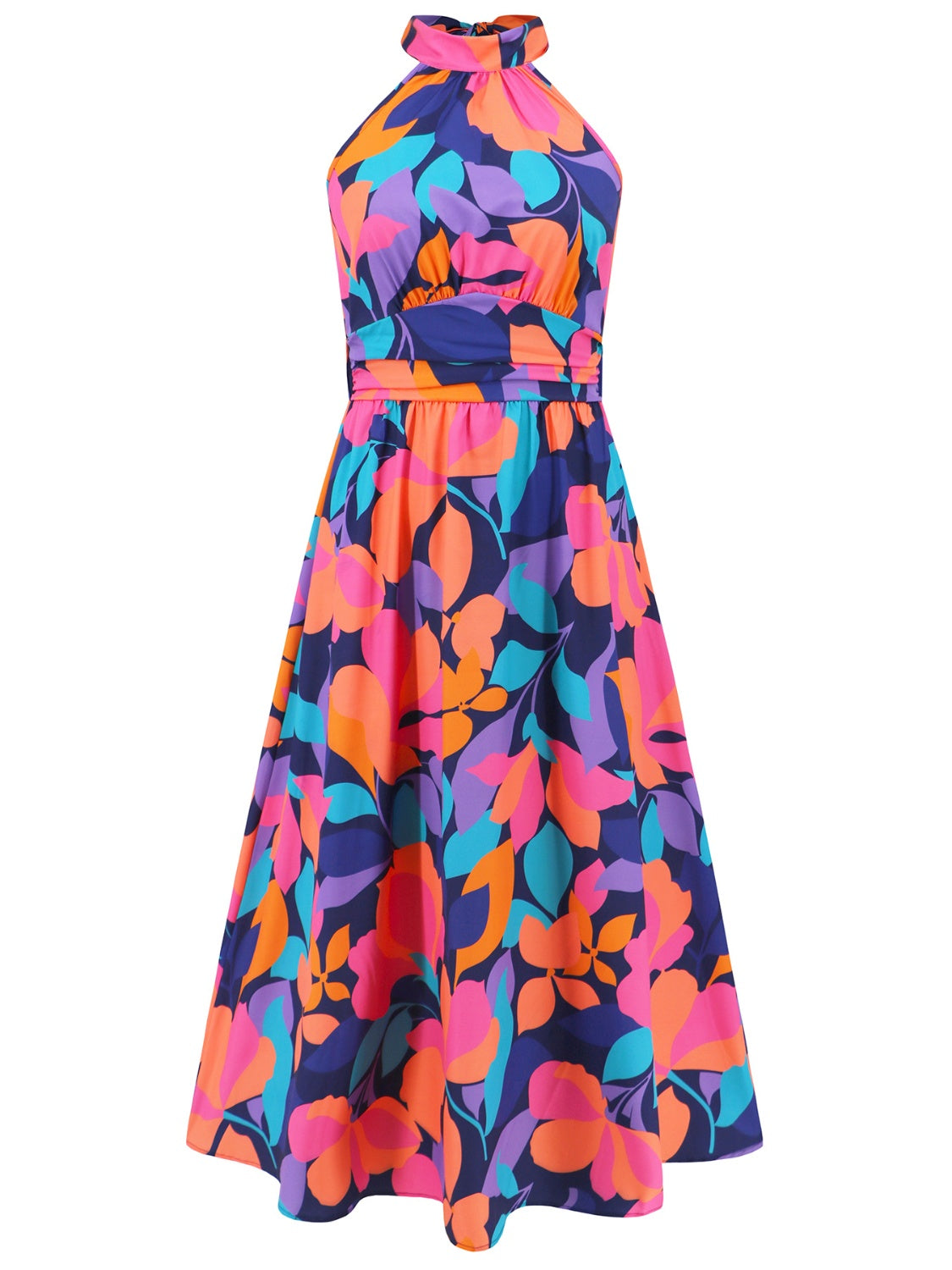 Fashionsarah.com Fashionsarah.com Ruched Printed Halter Neck Sleeveless Dress