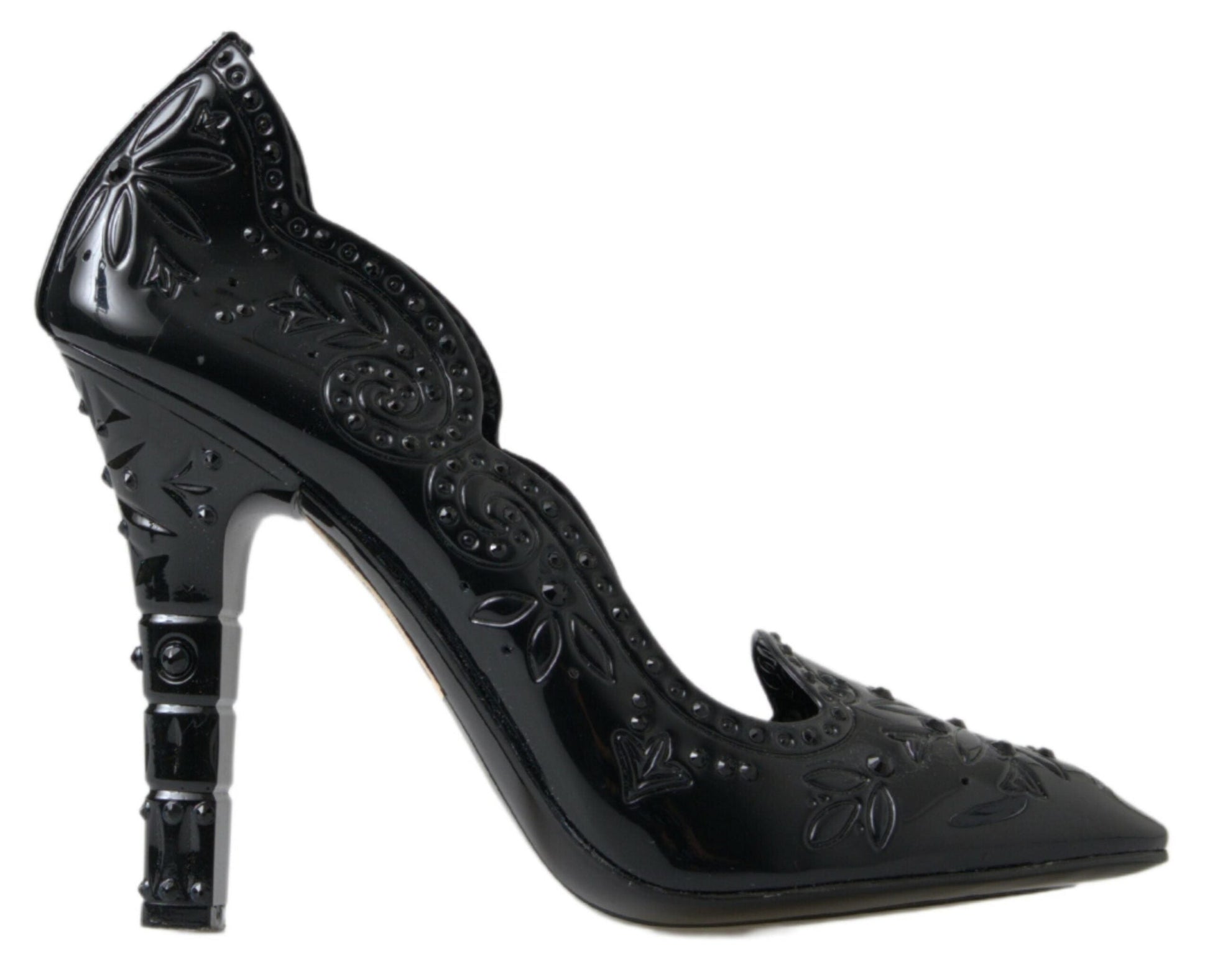 Dolce & Gabbana Black CINDERELLA Floral Crystal Heels Shoes | Fashionsarah.com