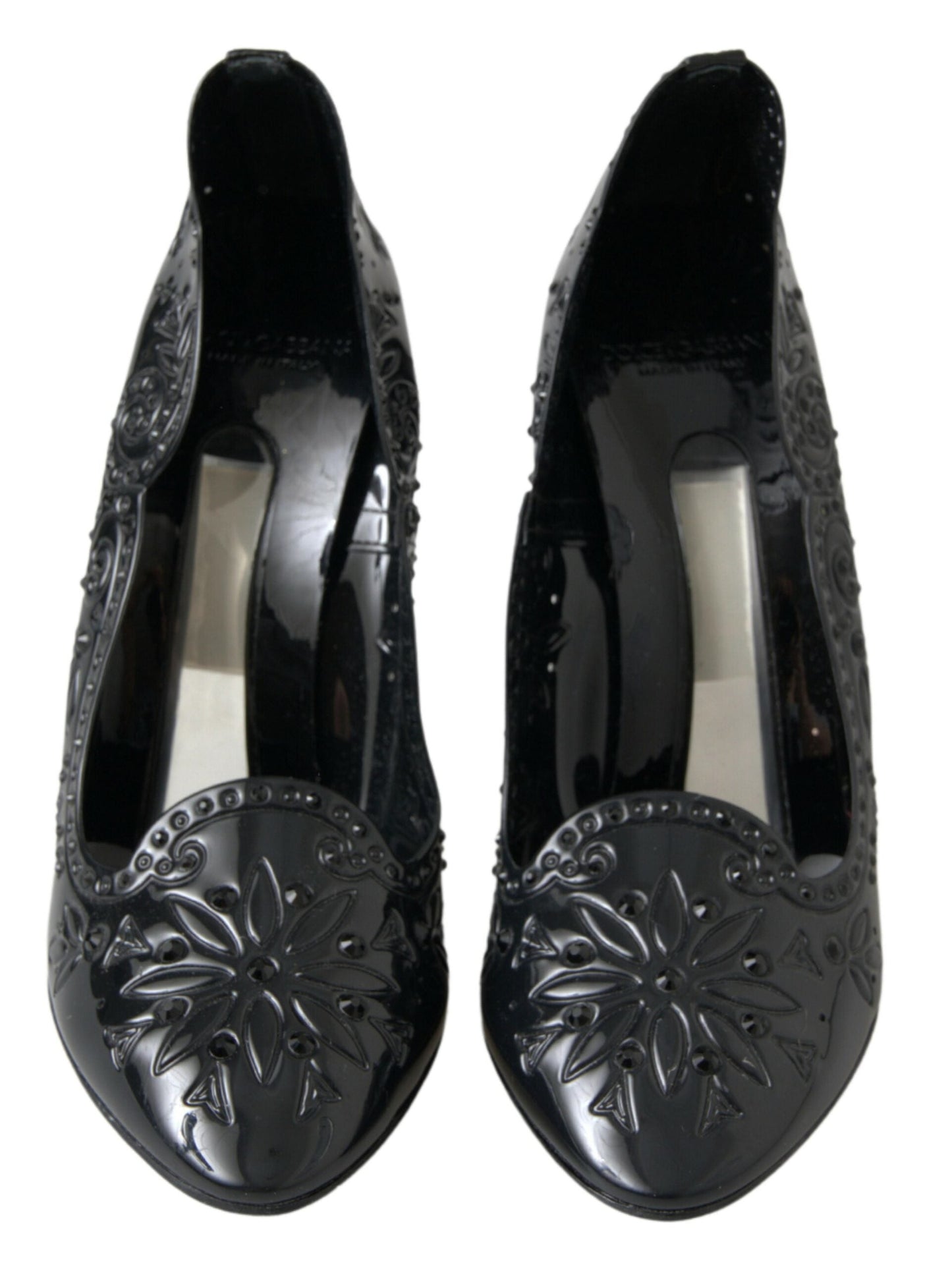 Dolce & Gabbana Black CINDERELLA Floral Crystal Heels Shoes | Fashionsarah.com