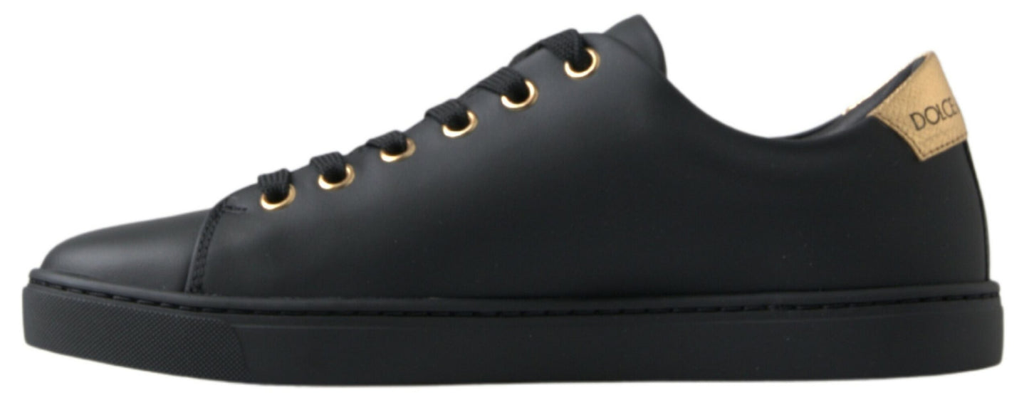 Dolce & Gabbana Black Gold Leather Women Sneakers | Fashionsarah.com