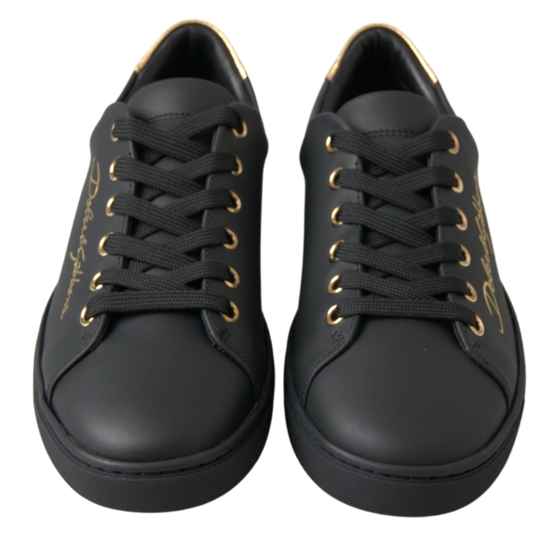 Dolce & Gabbana Black Gold Leather Women Sneakers | Fashionsarah.com