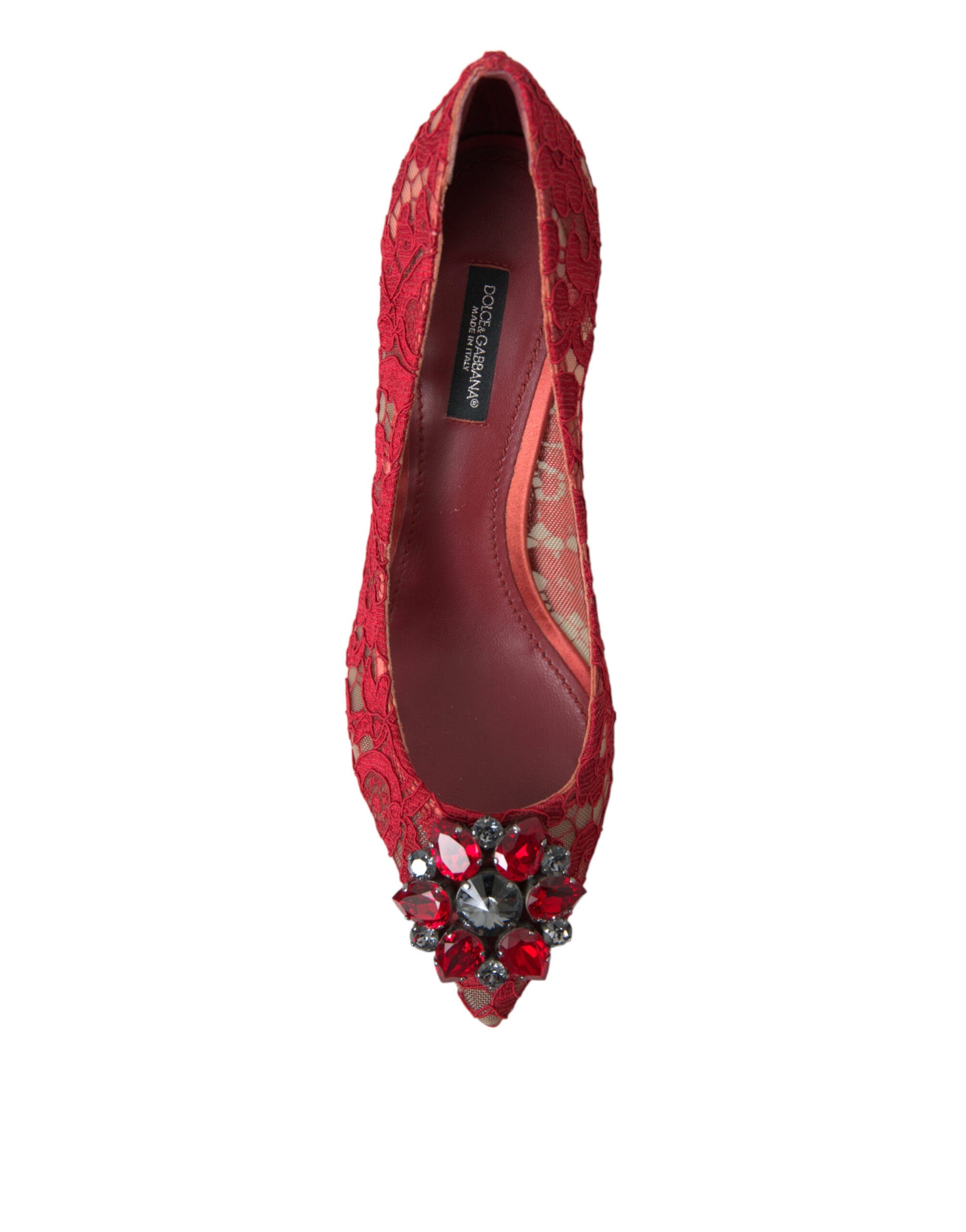 Dolce & Gabbana Red Taormina Lace Crystal Heels Pumps Shoes | Fashionsarah.com