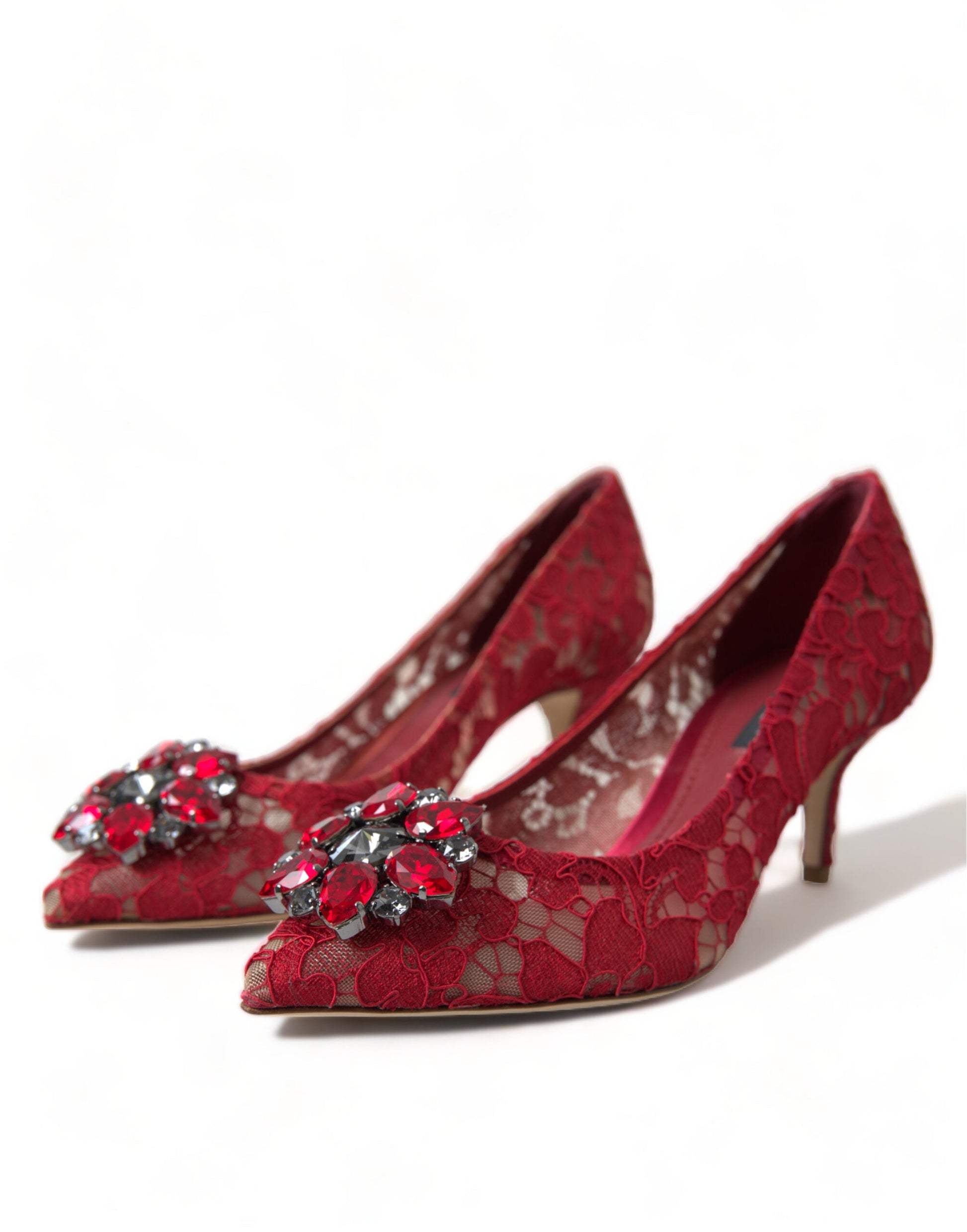 Dolce & Gabbana Red Taormina Lace Crystal Heels Pumps Shoes | Fashionsarah.com