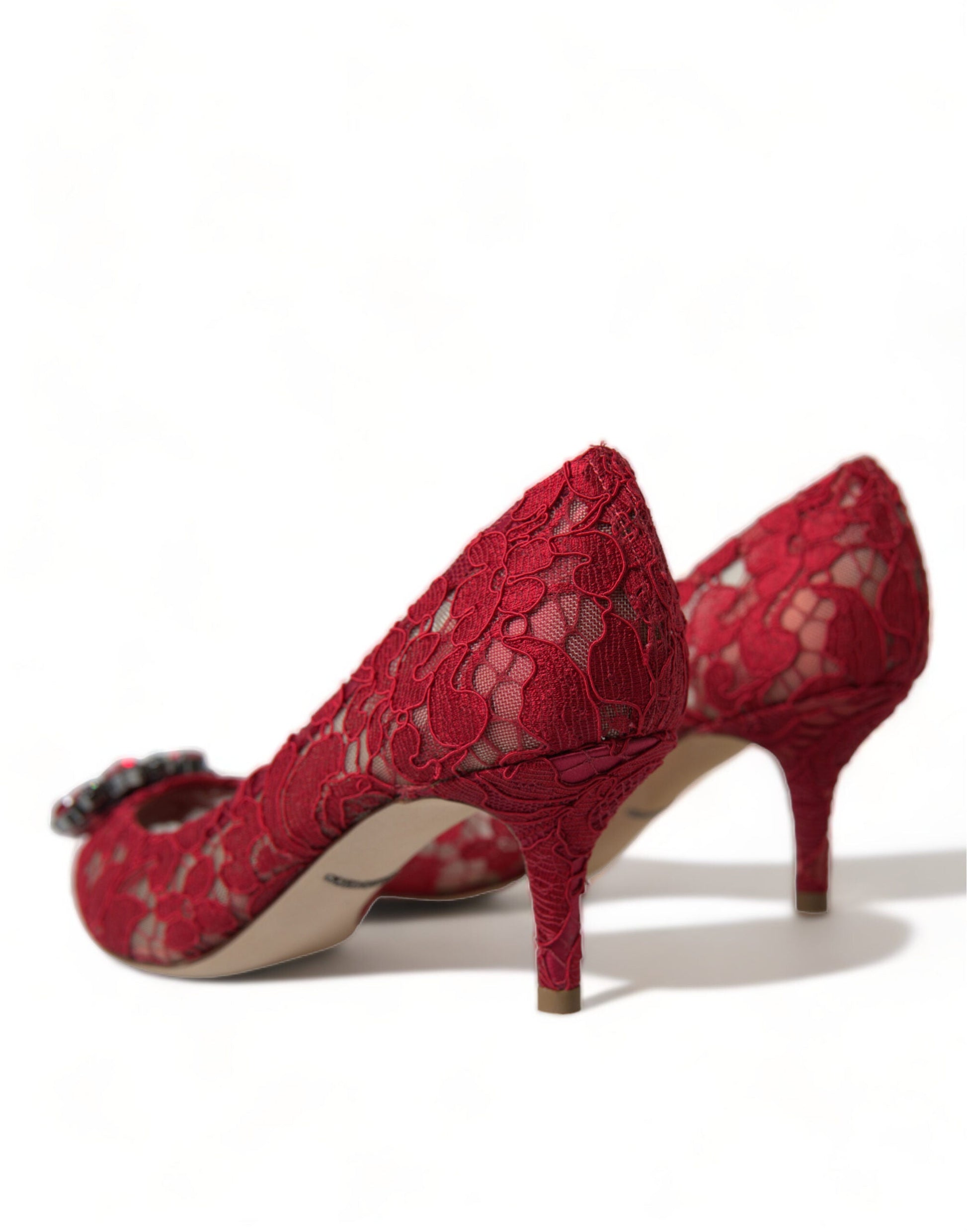 Dolce & Gabbana Red Taormina Lace Crystal Heels Pumps Shoes | Fashionsarah.com