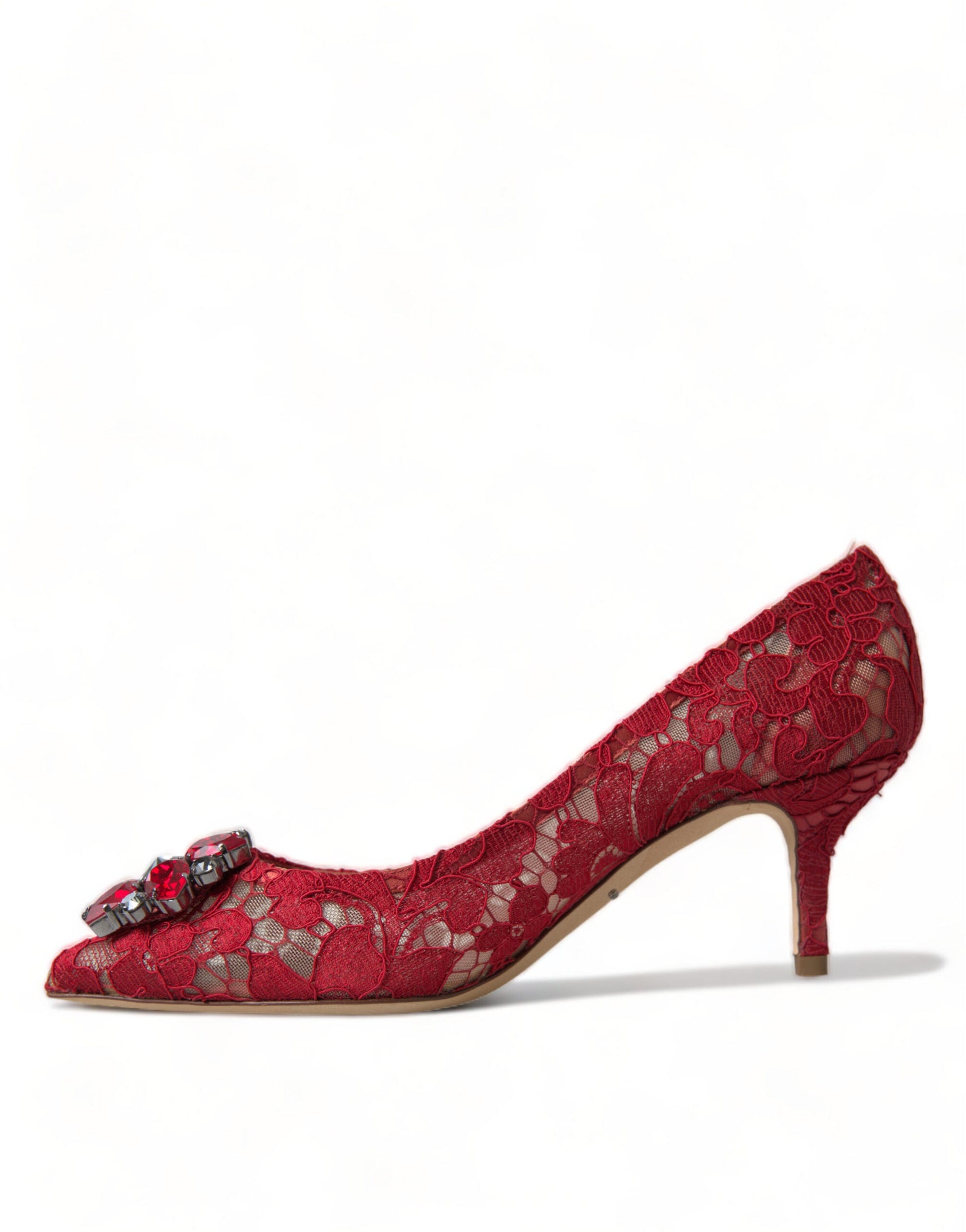 Dolce & Gabbana Red Taormina Lace Crystal Heels Pumps Shoes | Fashionsarah.com