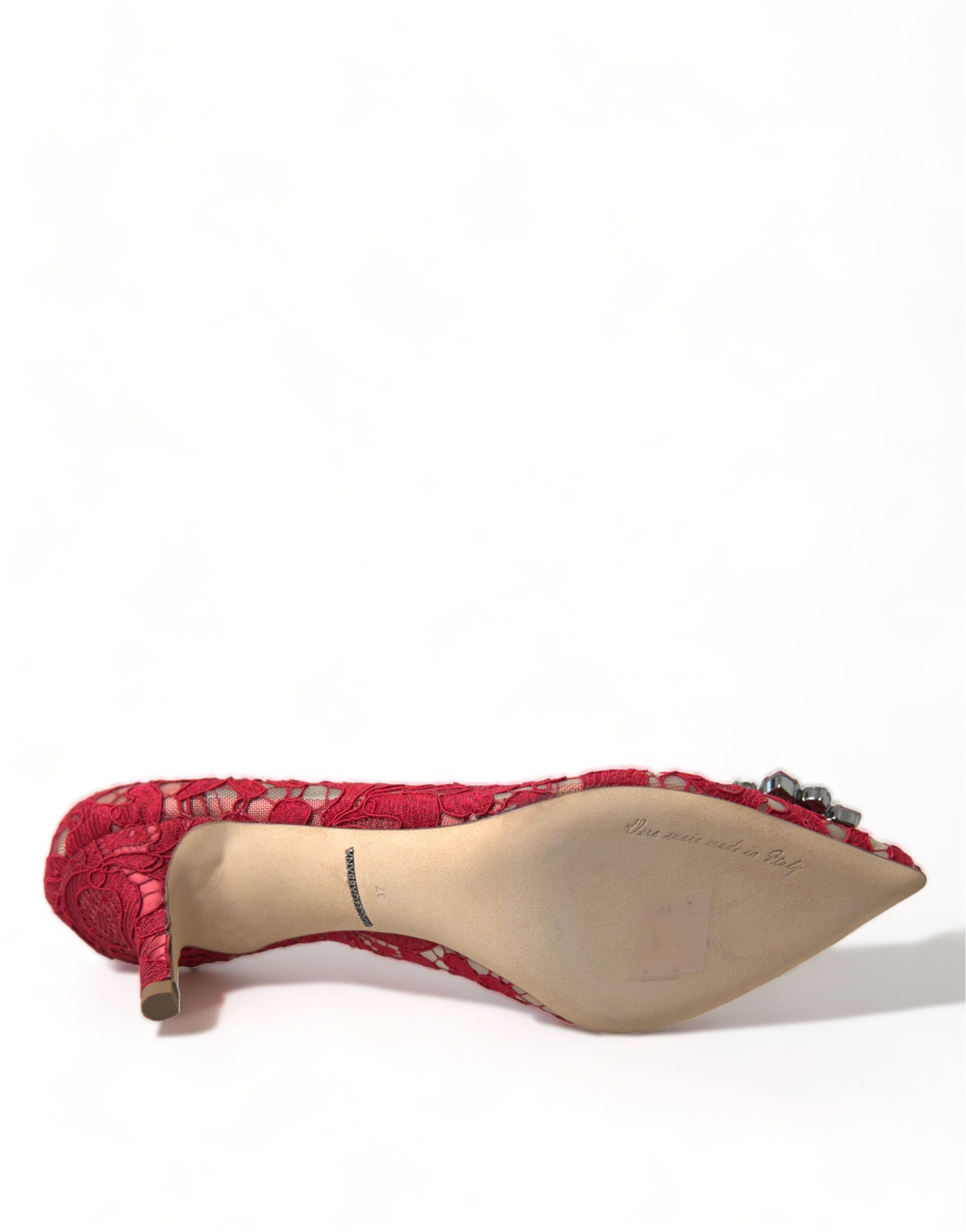 Dolce & Gabbana Red Taormina Lace Crystal Heels Pumps Shoes | Fashionsarah.com