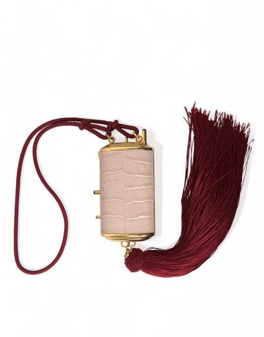 Dolce & Gabbana Pink Exotic Leather Mini Mirror Tassel Makeup Bag | Fashionsarah.com