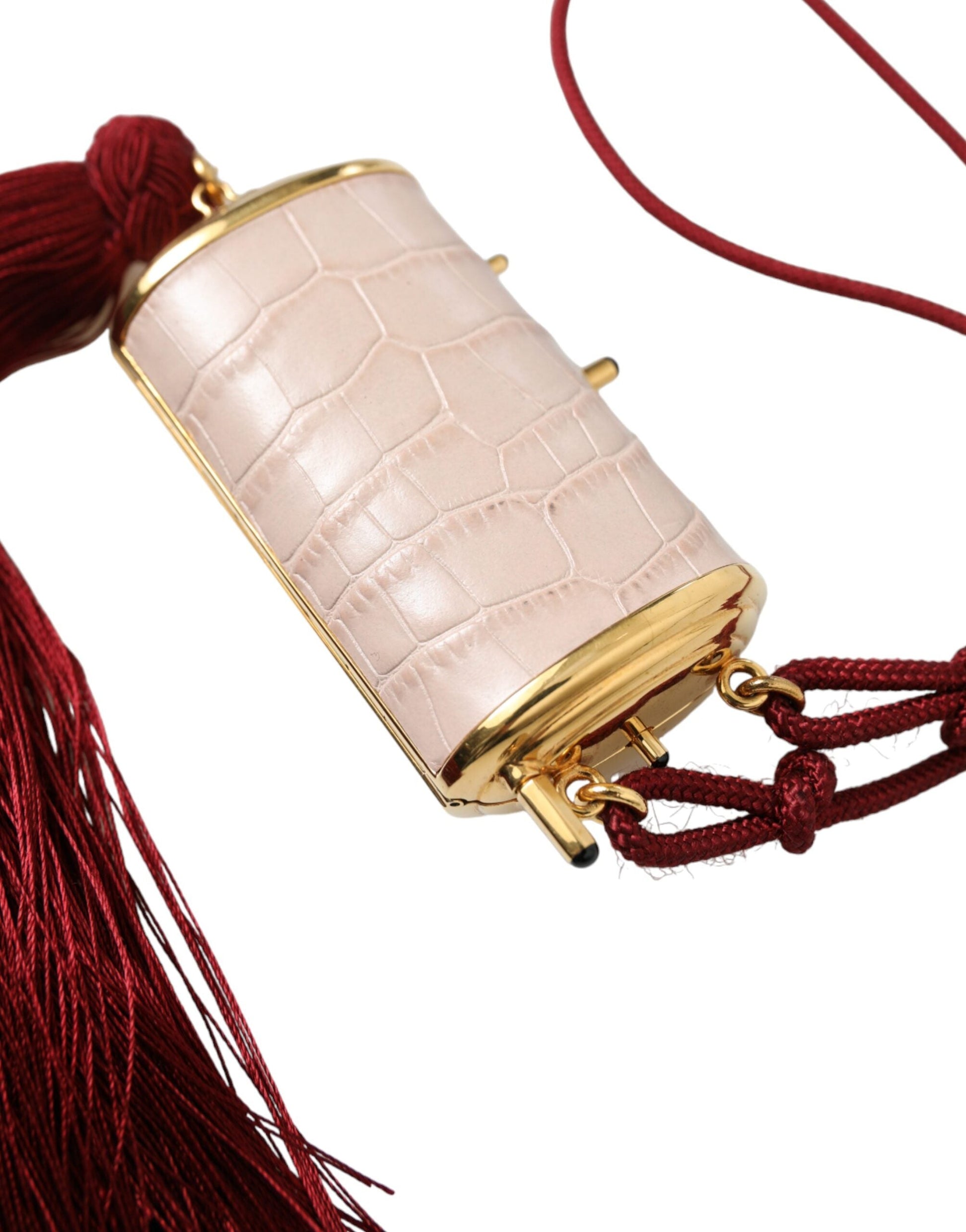 Dolce & Gabbana Pink Exotic Leather Mini Mirror Tassel Makeup Bag | Fashionsarah.com