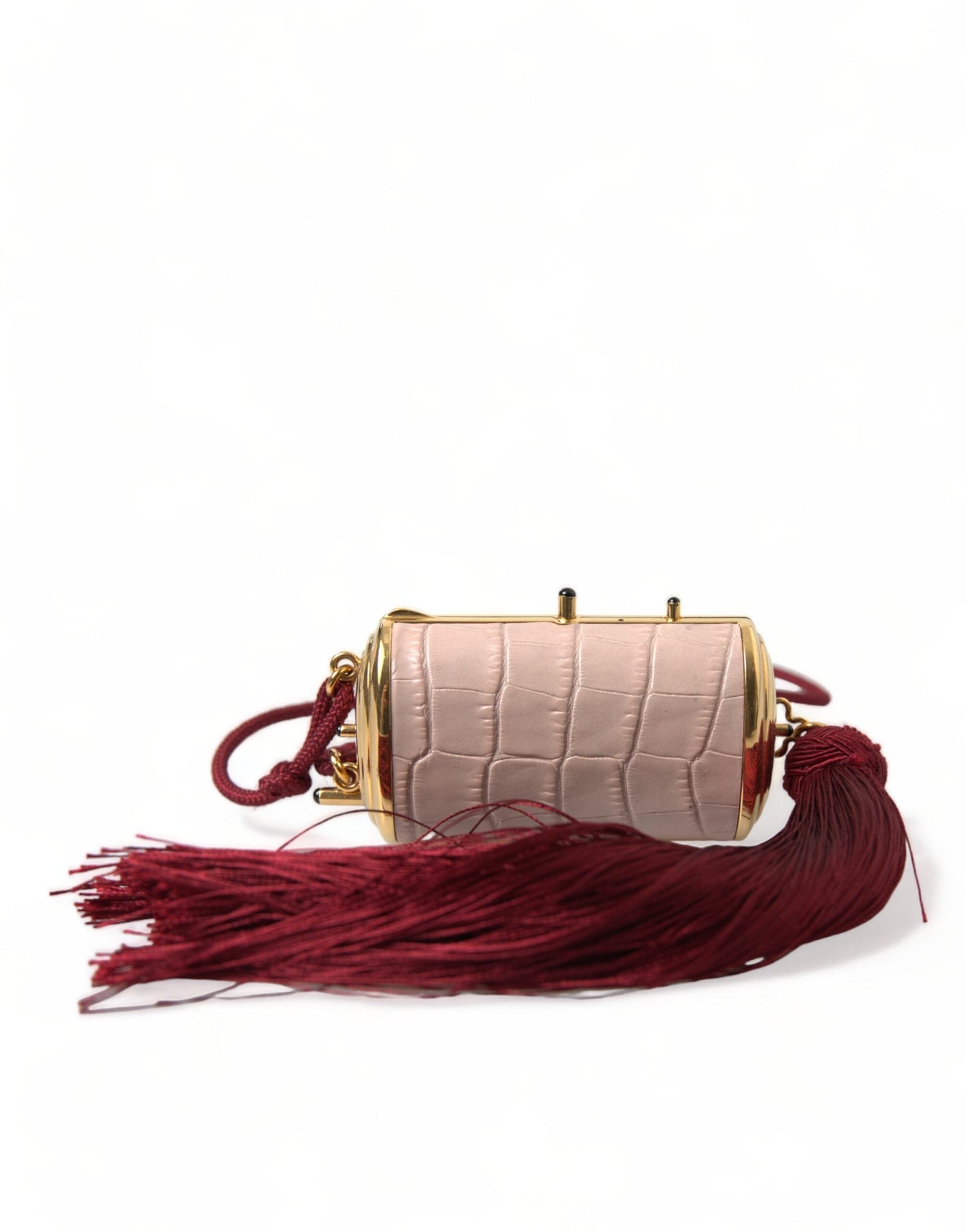 Dolce & Gabbana Pink Exotic Leather Mini Mirror Tassel Makeup Bag | Fashionsarah.com