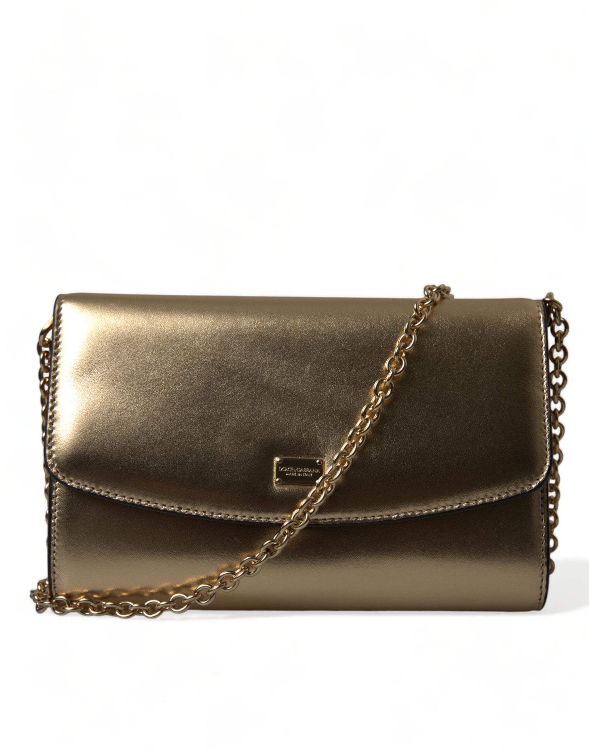 Dolce & Gabbana Elegant Metallic Gold Leather Crossbody Purse | Fashionsarah.com