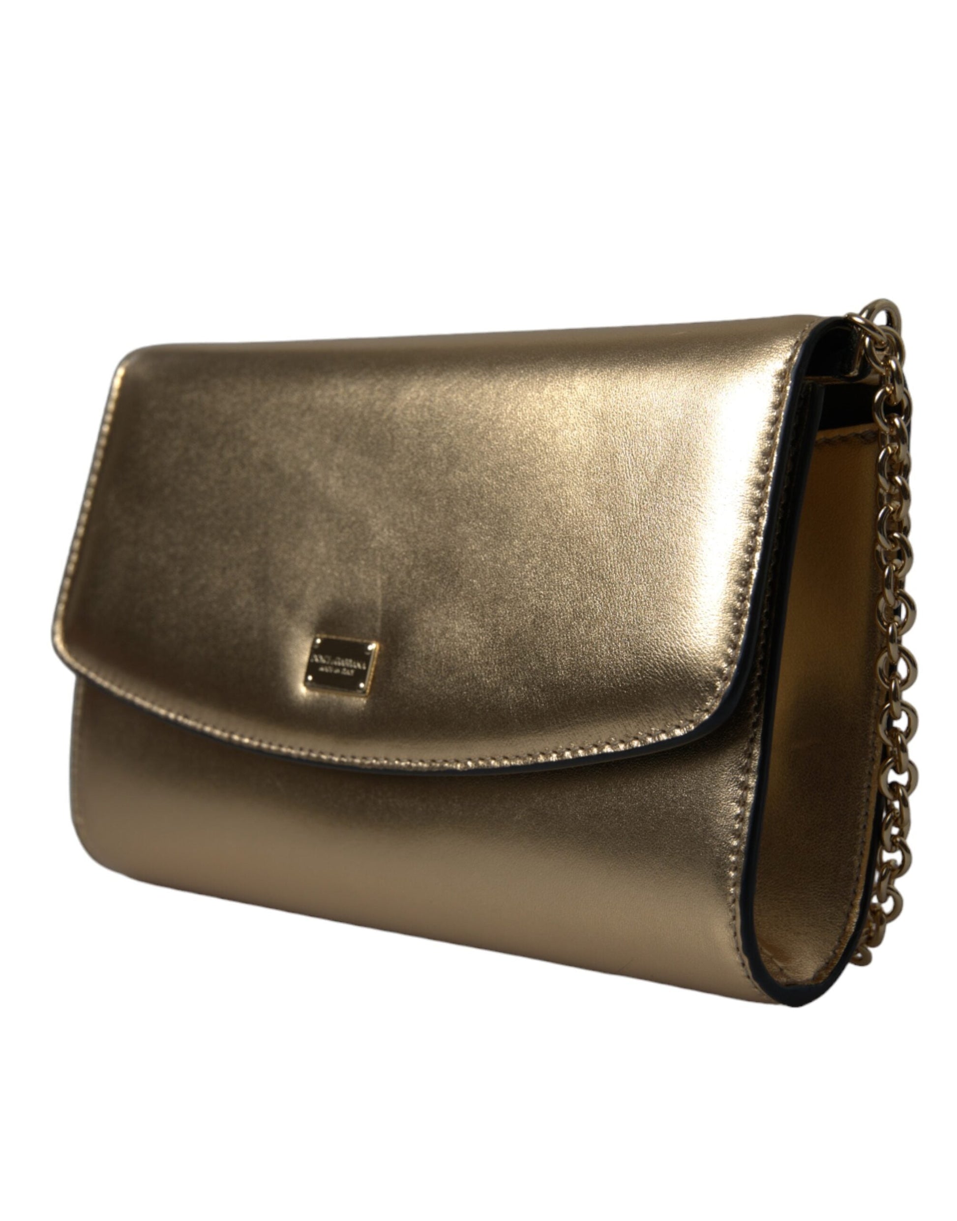 Fashionsarah.com Fashionsarah.com Dolce & Gabbana Elegant Metallic Gold Leather Crossbody Purse