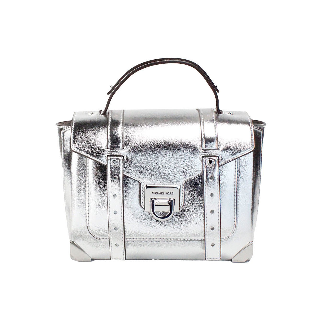 Michael Kors Manhattan Medium Silver Leather Top Handle Satchel Bag | Fashionsarah.com