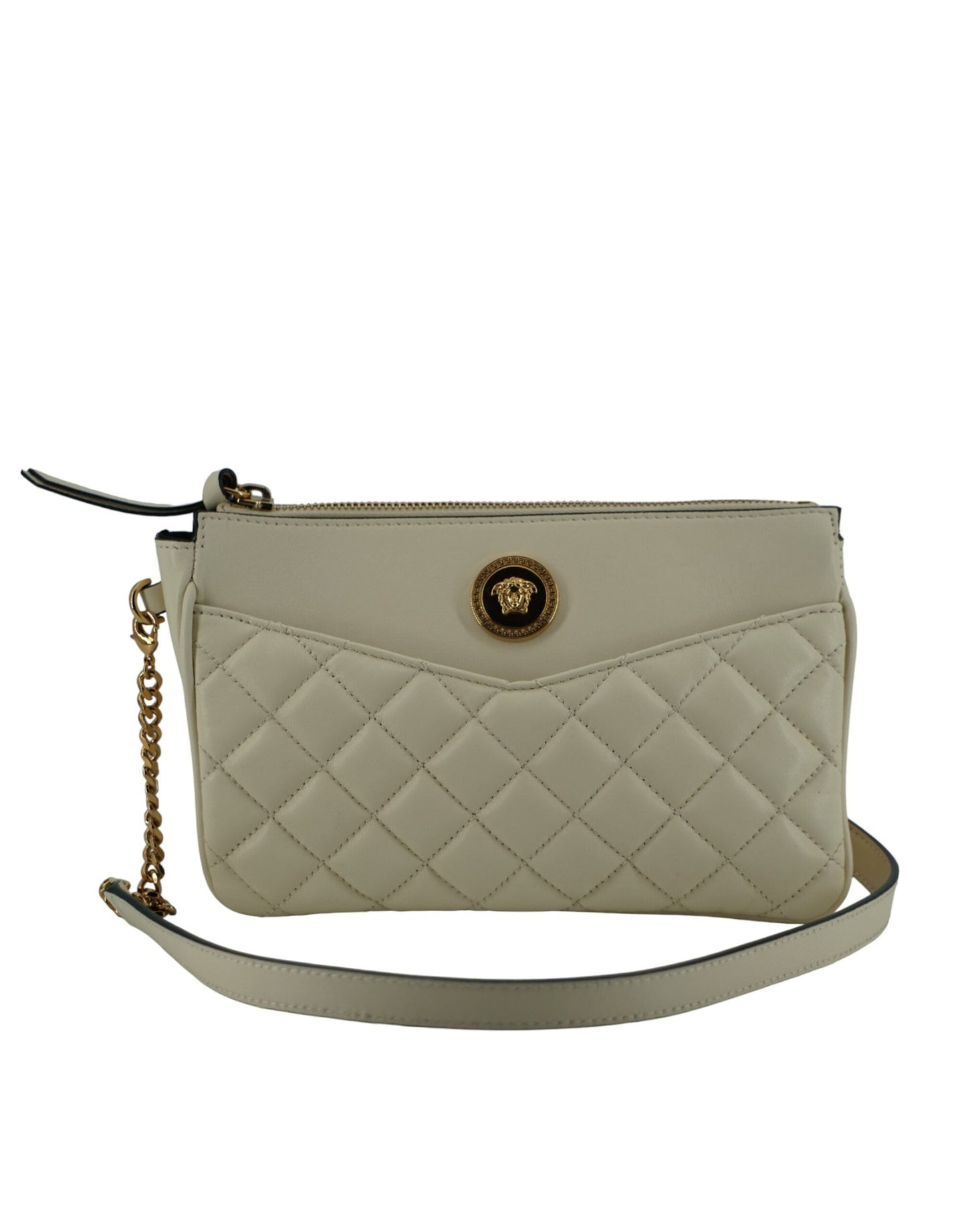 Versace White Lamb Leather Pouch Crossbody Bag | Fashionsarah.com