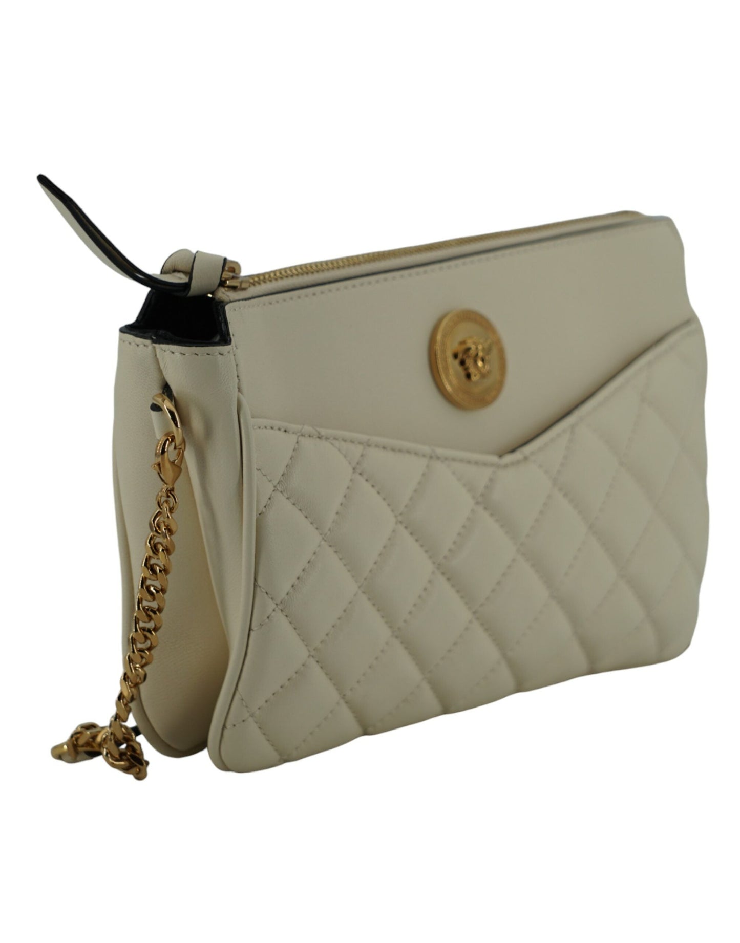 Versace White Lamb Leather Pouch Crossbody Bag | Fashionsarah.com