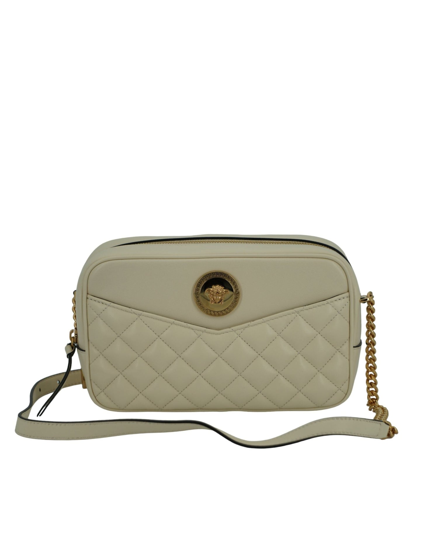 Versace White Leather Medium Camera Shoulder Bag | Fashionsarah.com