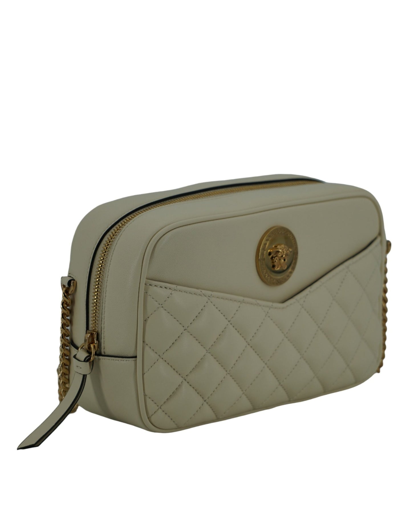 Versace White Leather Medium Camera Shoulder Bag | Fashionsarah.com