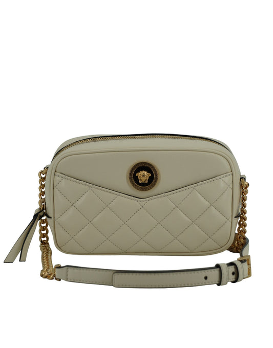 Versace White Lamb Leather Small Camera Crossbody Bag | Fashionsarah.com