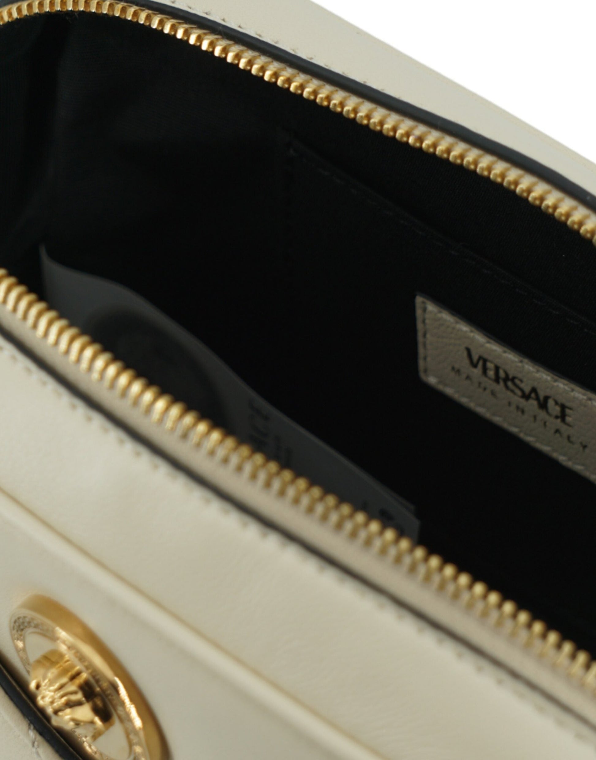 Versace White Lamb Leather Small Camera Crossbody Bag | Fashionsarah.com