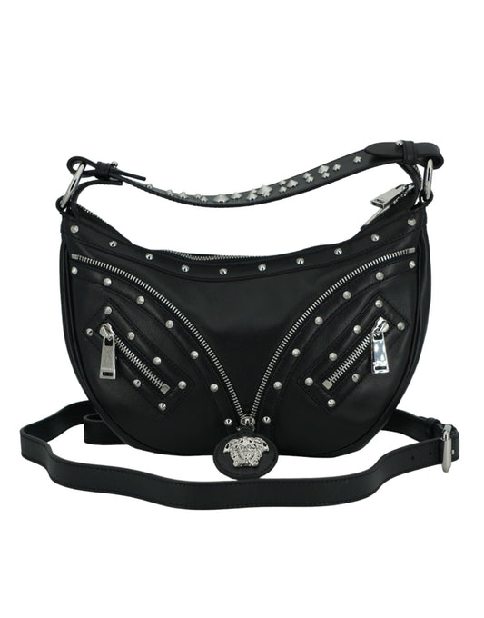 Versace Black Leather Small Hobo Shoulder Bag | Fashionsarah.com