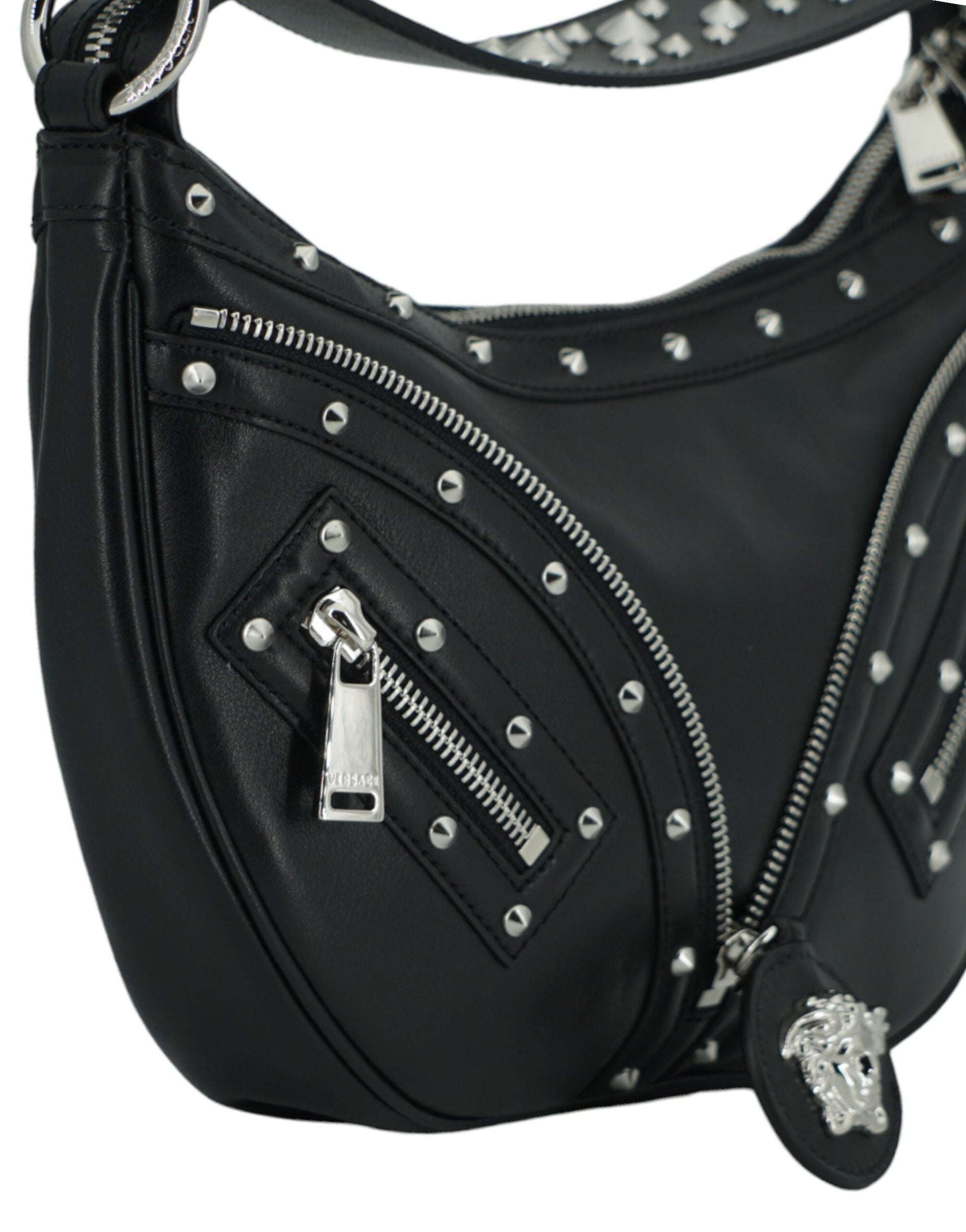 Versace Black Leather Small Hobo Shoulder Bag | Fashionsarah.com