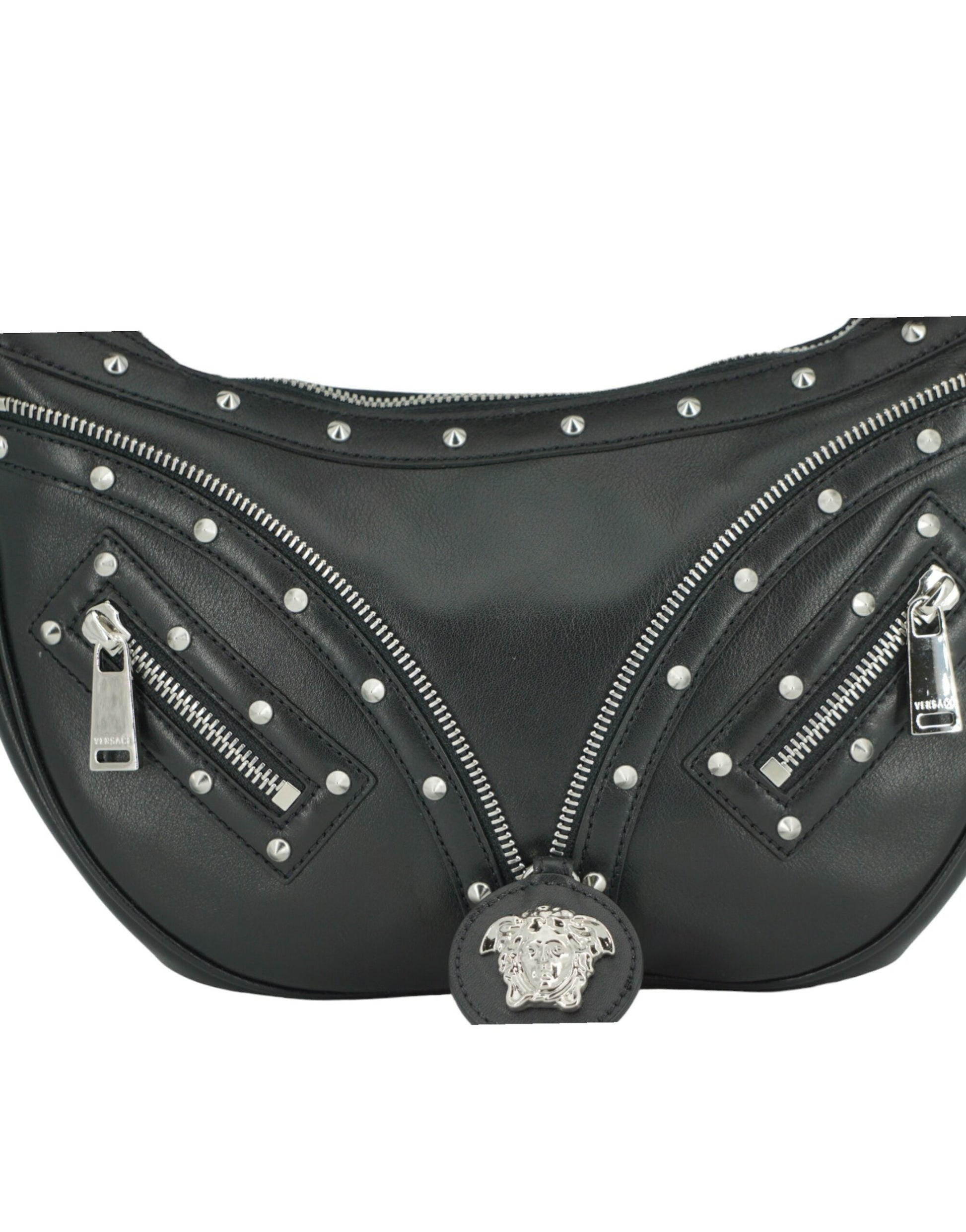 Versace Black Leather Small Hobo Shoulder Bag | Fashionsarah.com