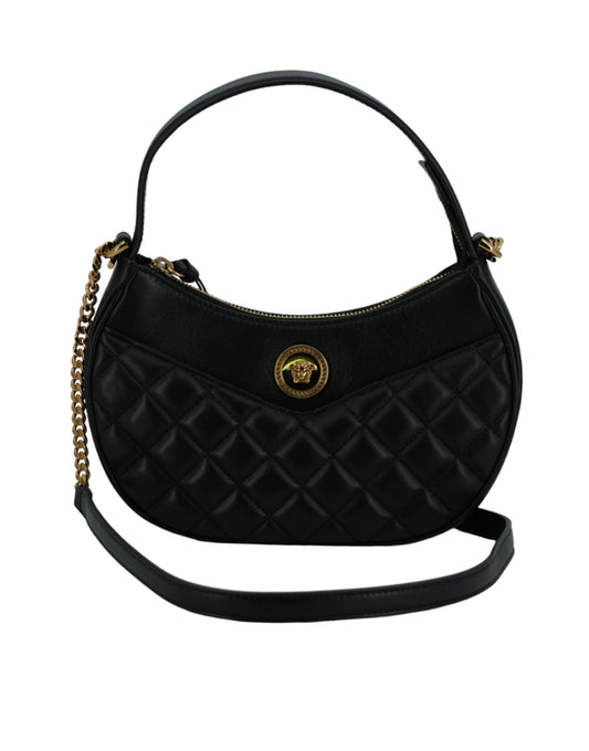 Versace Black Leather Half Moon Shoulder Bag | Fashionsarah.com