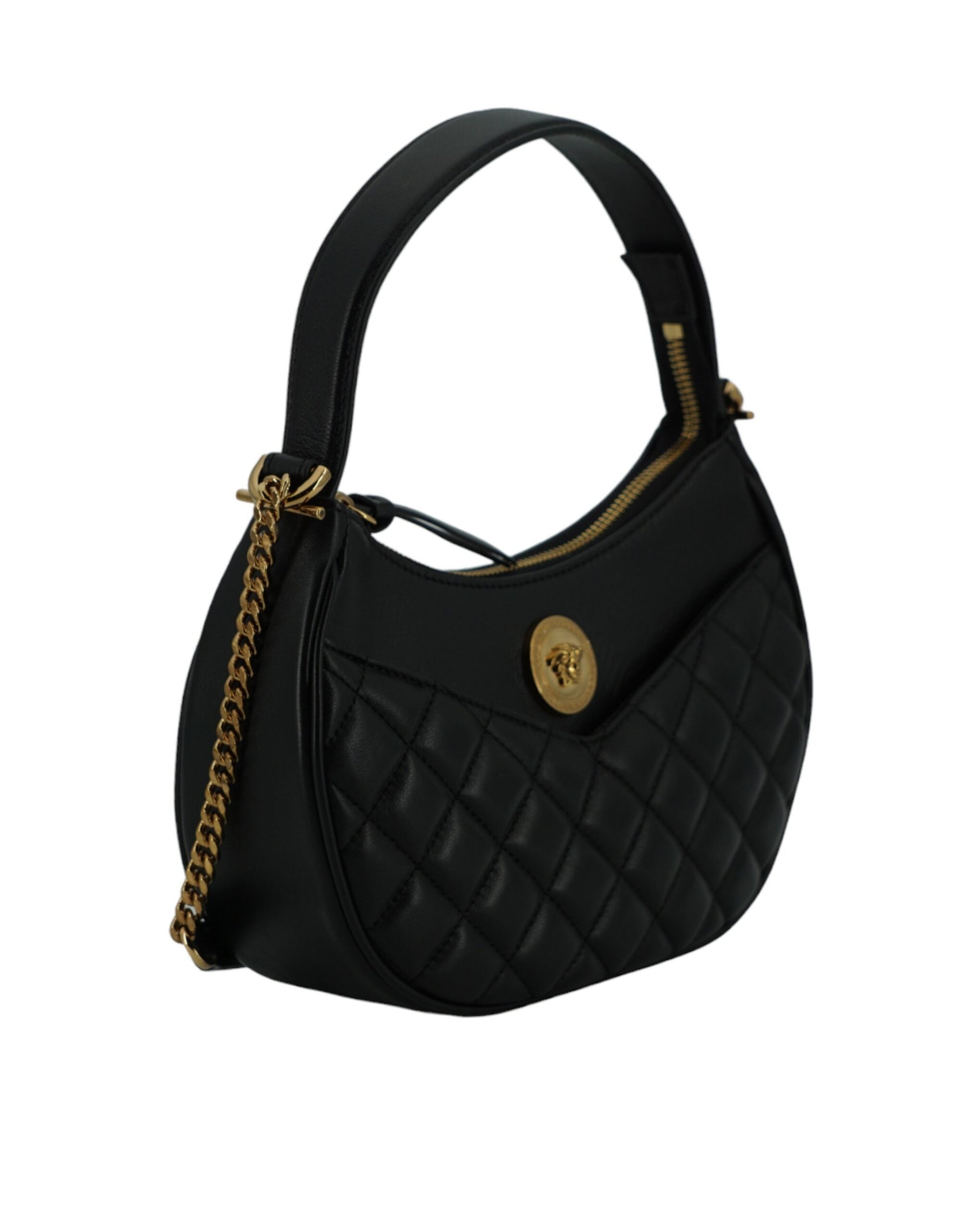 Versace Black Leather Half Moon Shoulder Bag | Fashionsarah.com