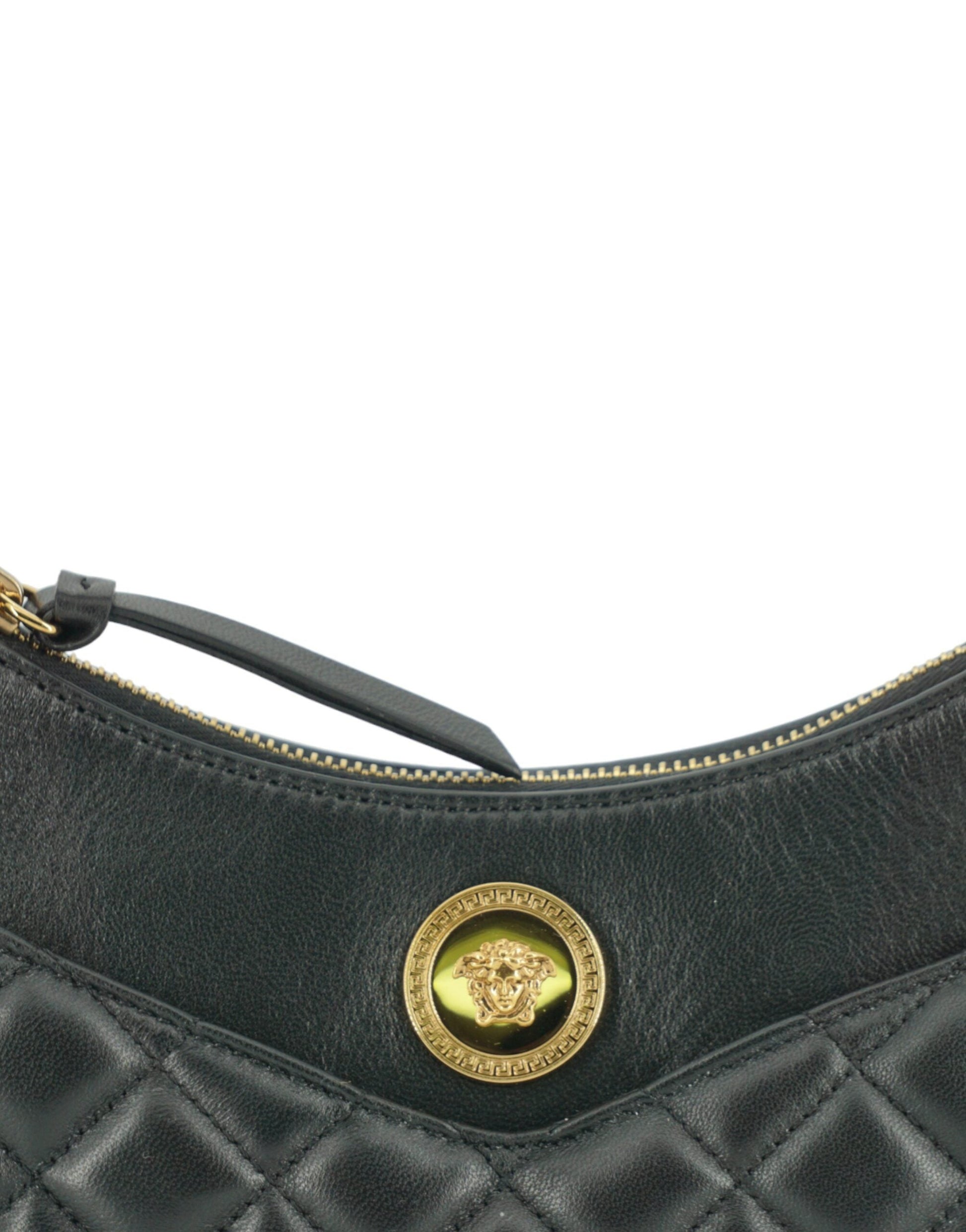 Versace Black Leather Half Moon Shoulder Bag | Fashionsarah.com