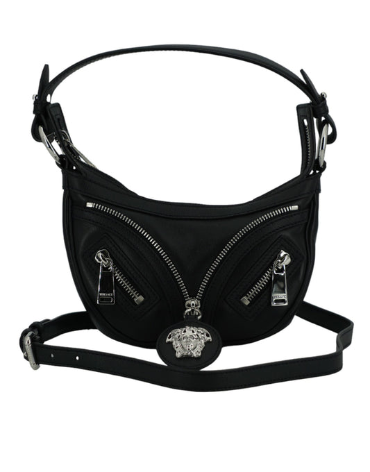 Versace Black Leather Hobo Mini Shoulder Bag | Fashionsarah.com