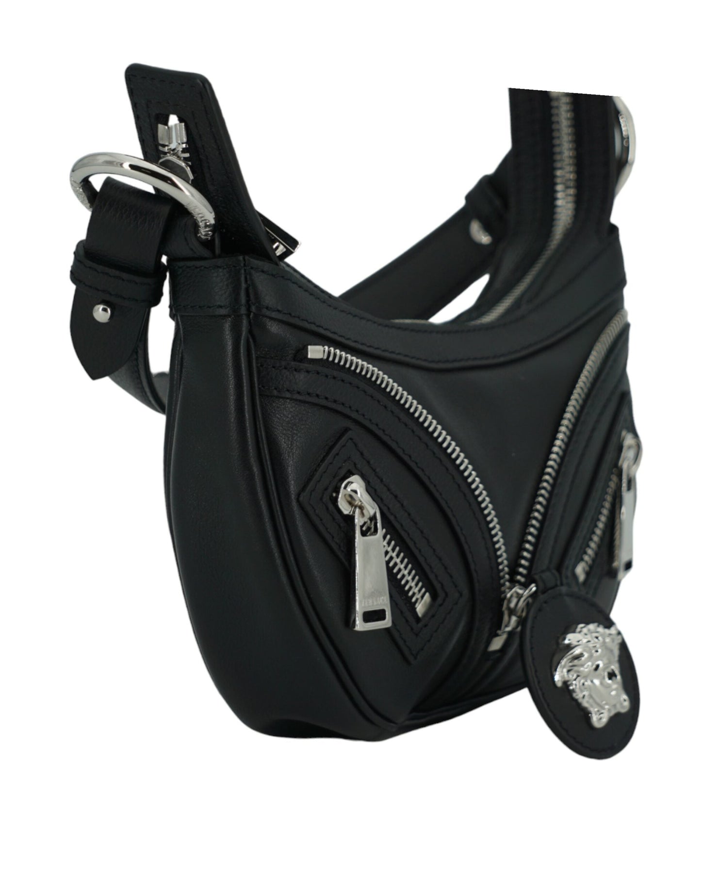 Versace Black Leather Hobo Mini Shoulder Bag | Fashionsarah.com