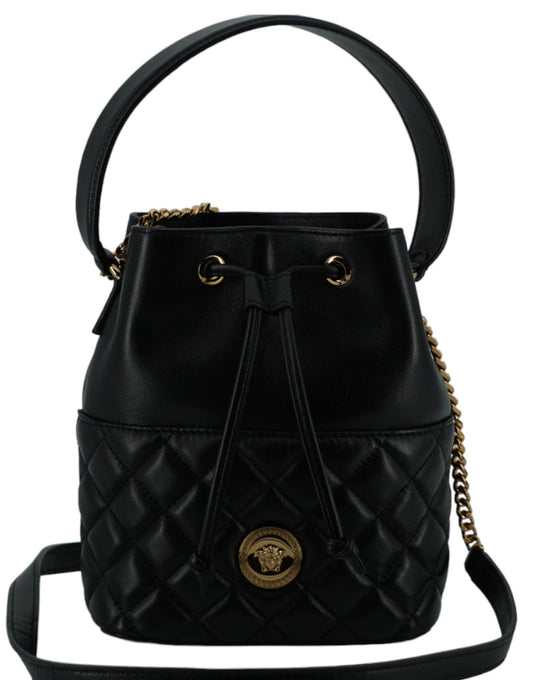 Versace Black Calf Leather Small Bucket Shoulder Bag | Fashionsarah.com