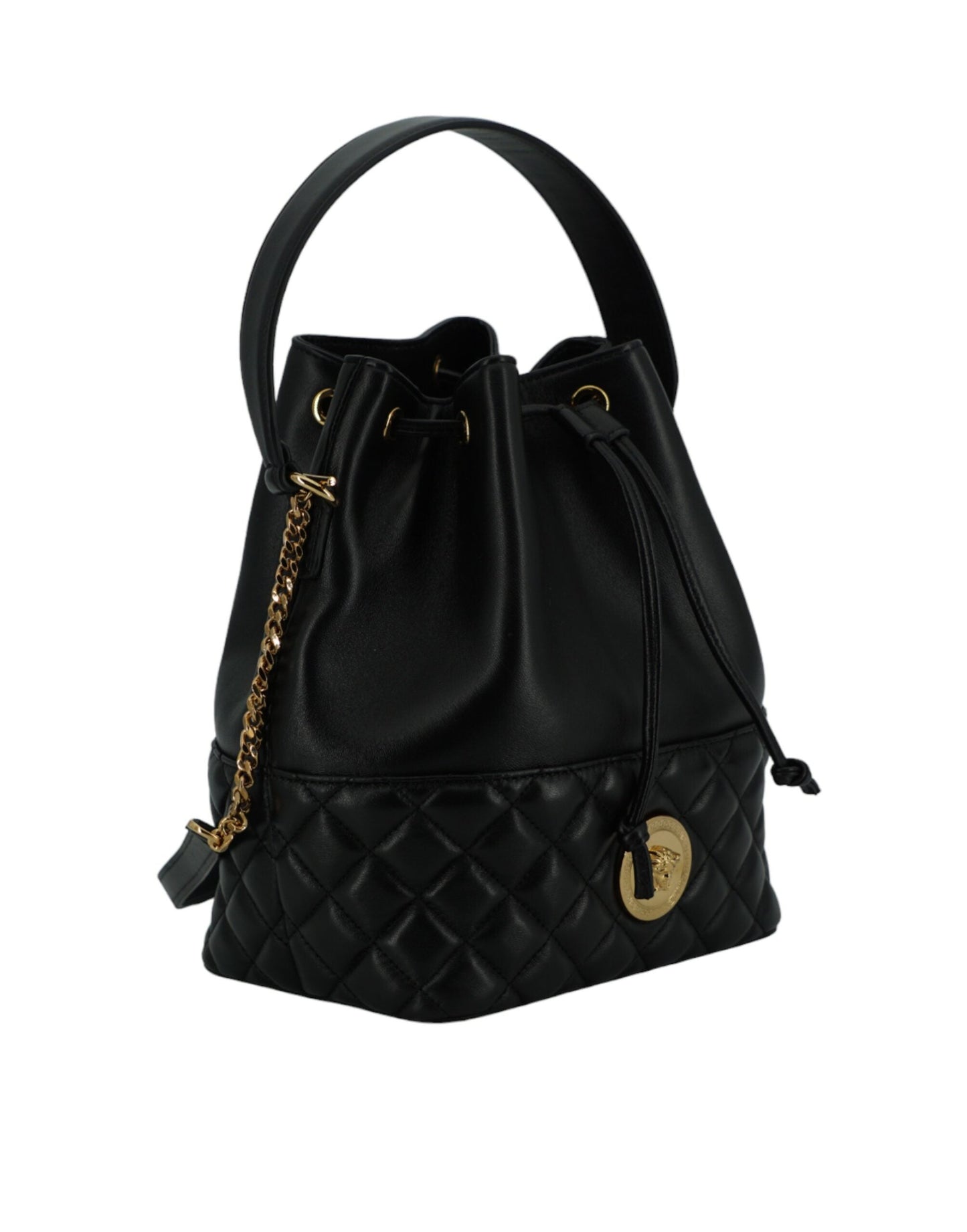 Fashionsarah.com Fashionsarah.com Versace Elegant Black Leather Medusa Bucket Shoulder Bag