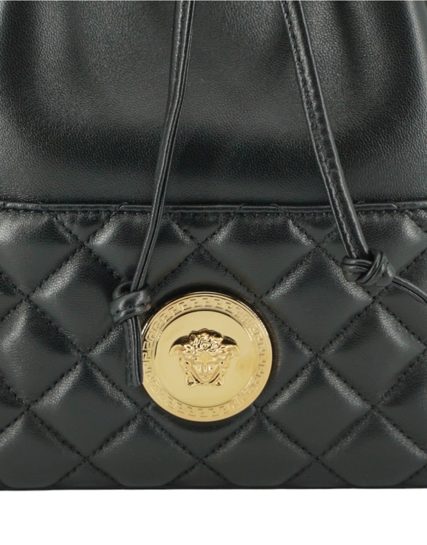 Fashionsarah.com Fashionsarah.com Versace Elegant Black Leather Medusa Bucket Shoulder Bag