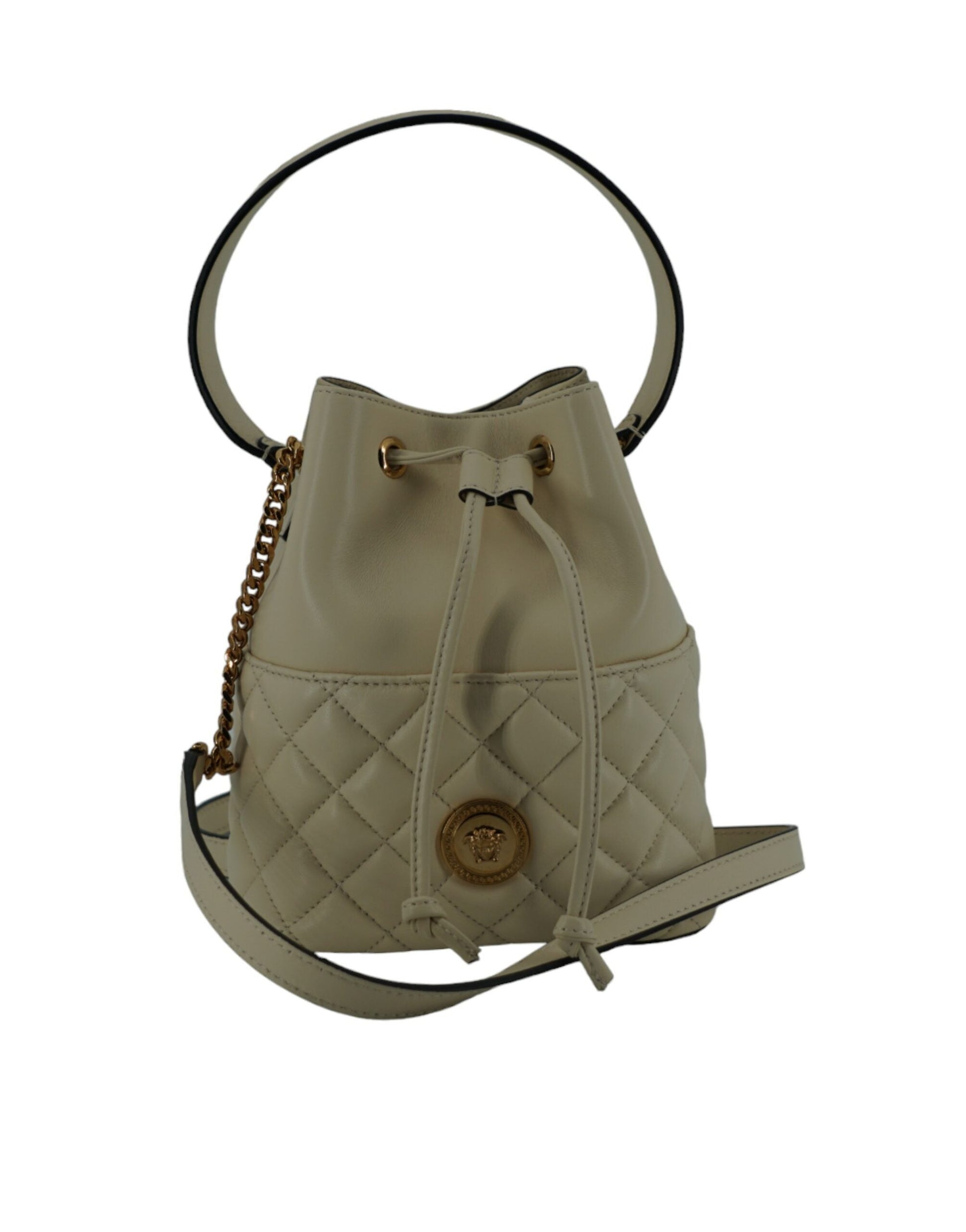 Versace White Leather Small Bucket Shoulder Bag | Fashionsarah.com