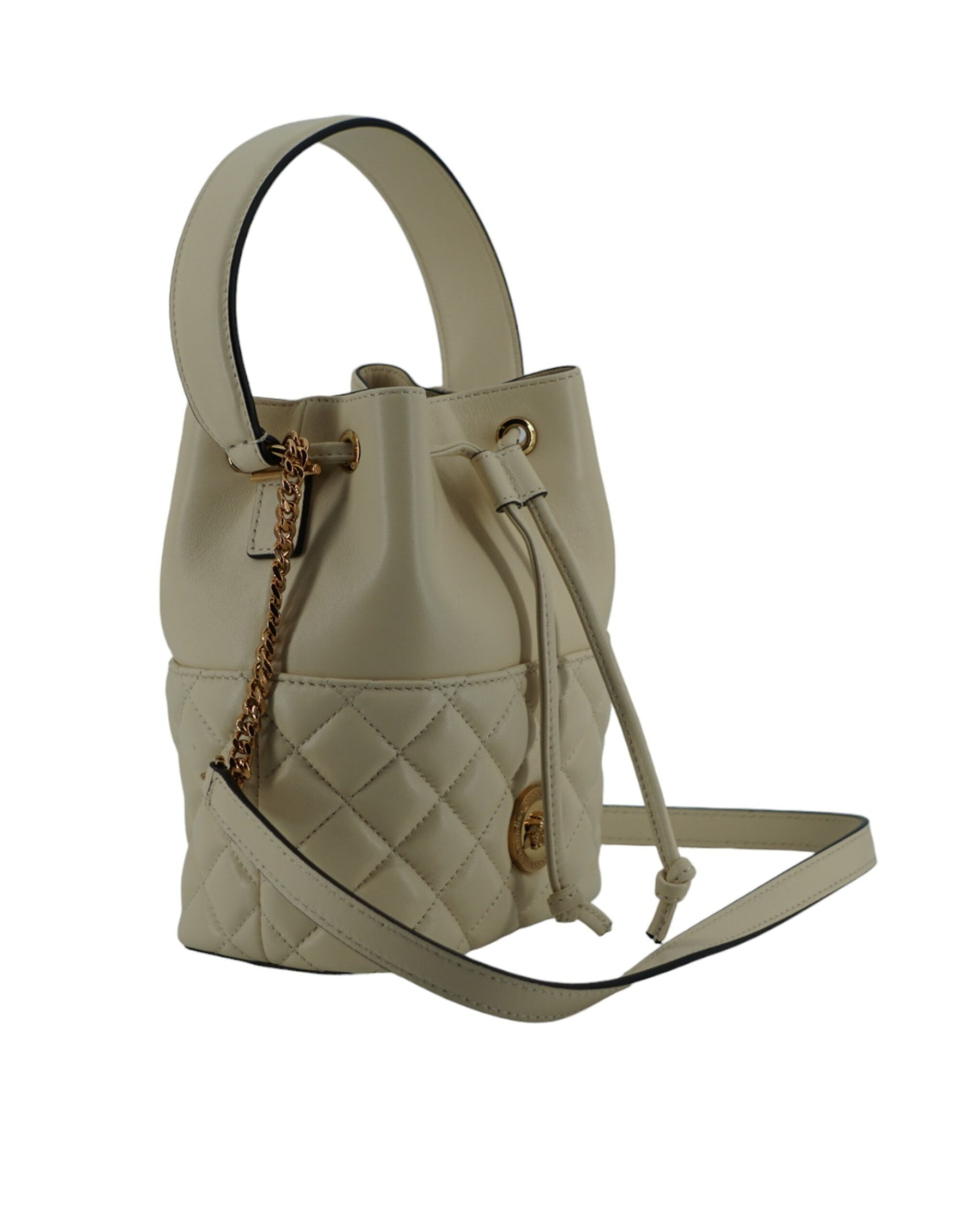 Versace White Leather Small Bucket Shoulder Bag | Fashionsarah.com